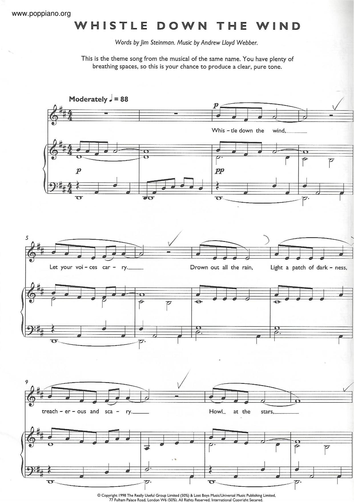 ☆ Whistle Down The Wind | Sheet Music | Piano Score Free PDF