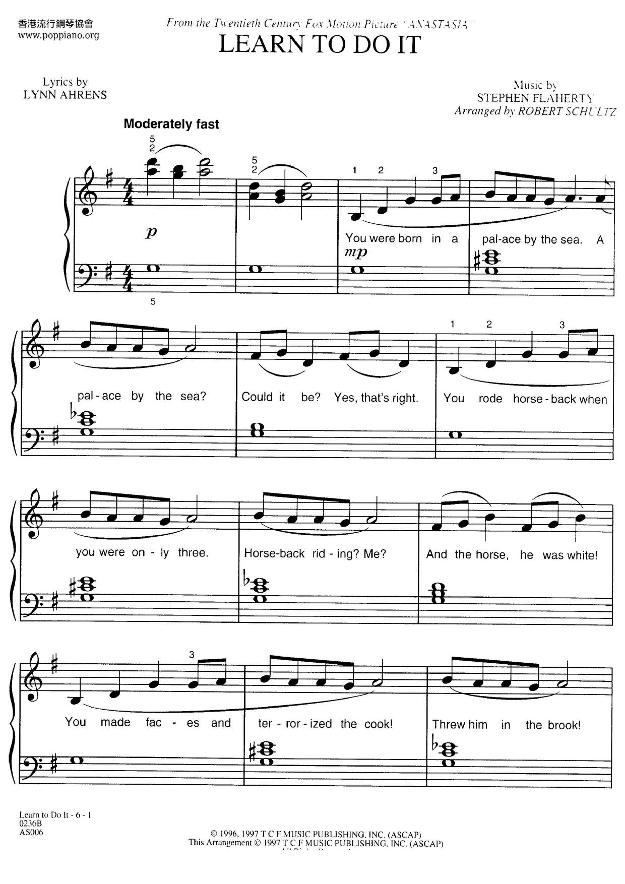 Anastasia - Learn To Do It Score