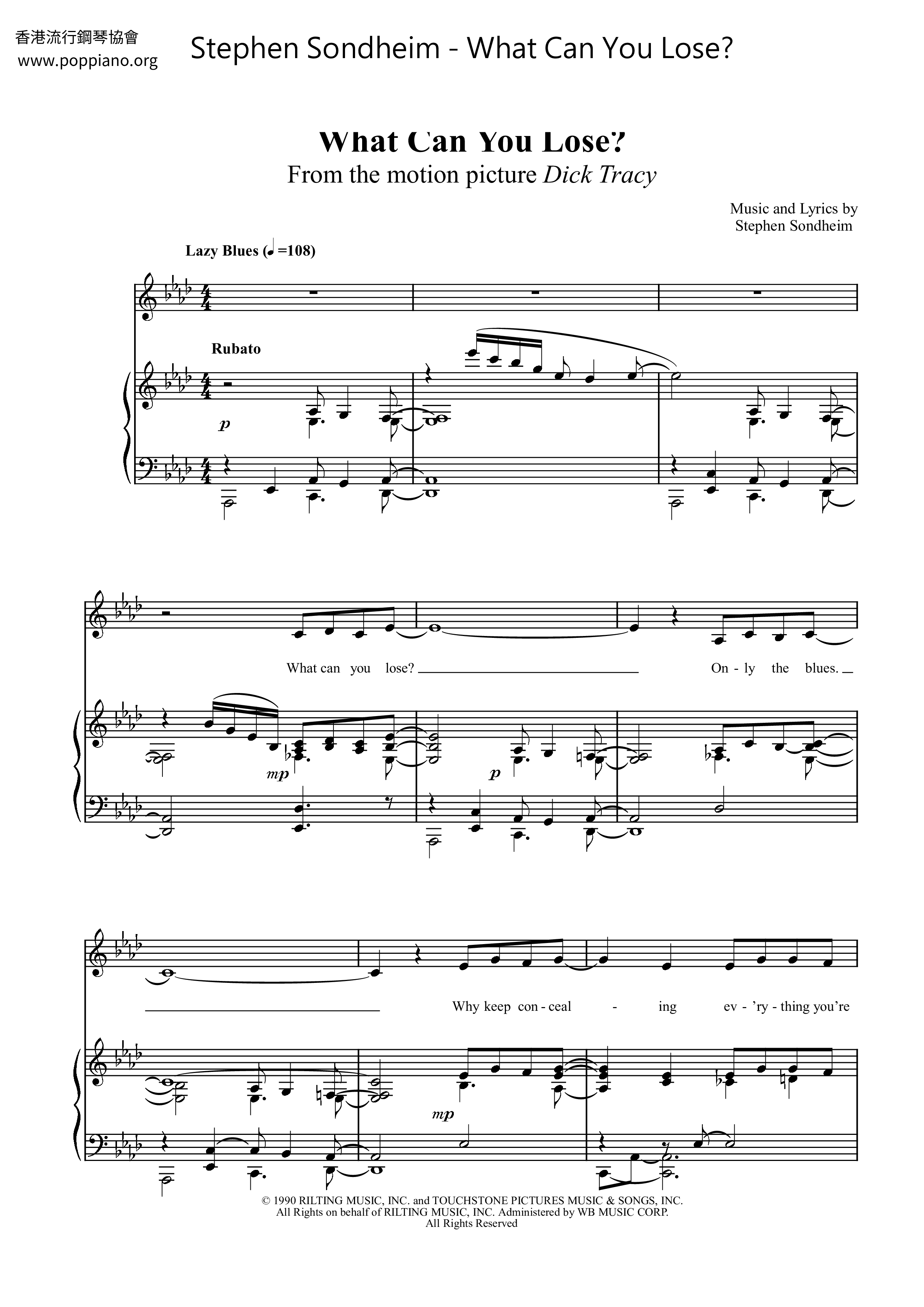 Dick Tracy - What Can You Lose? Score