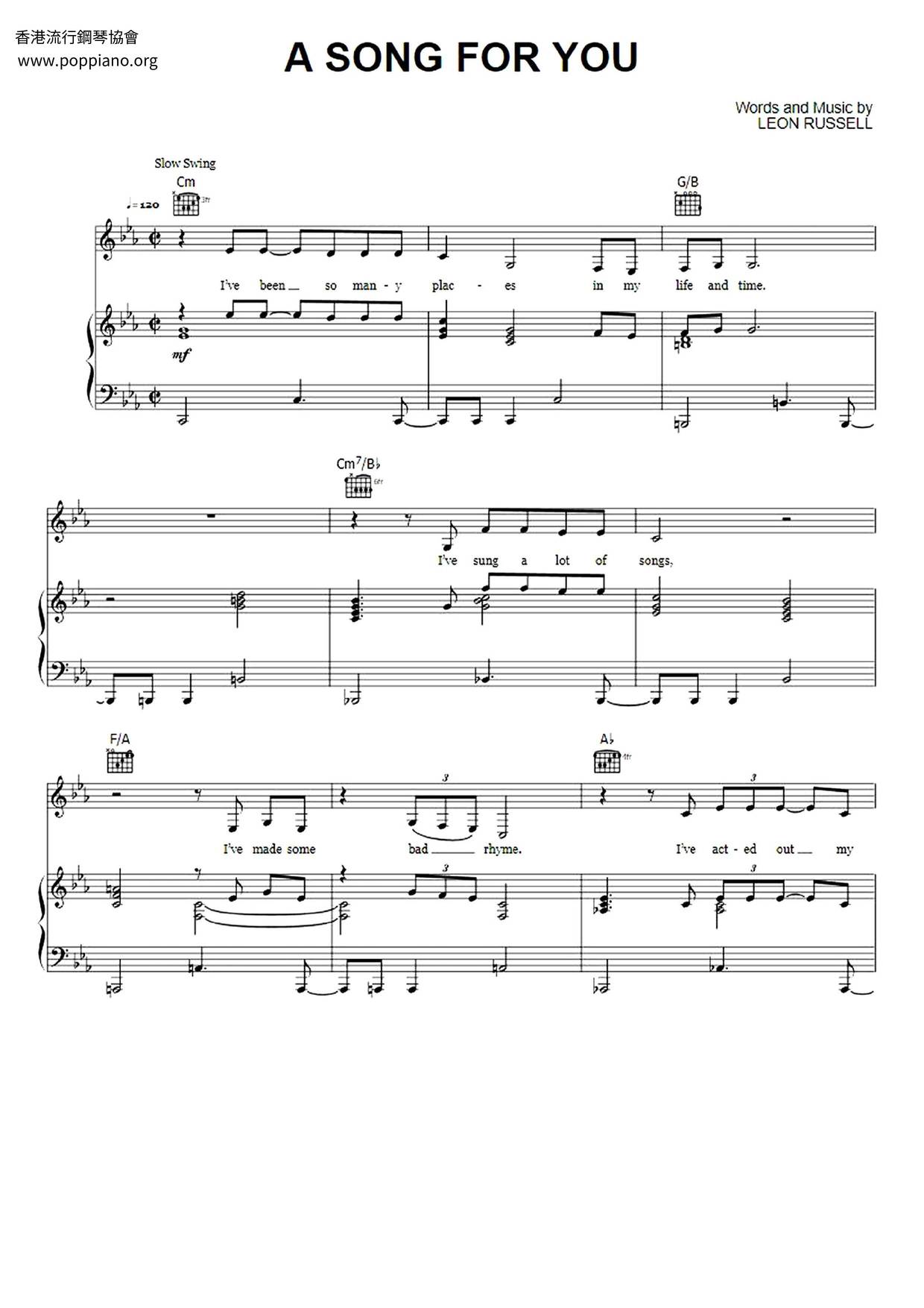 A Song For You Score