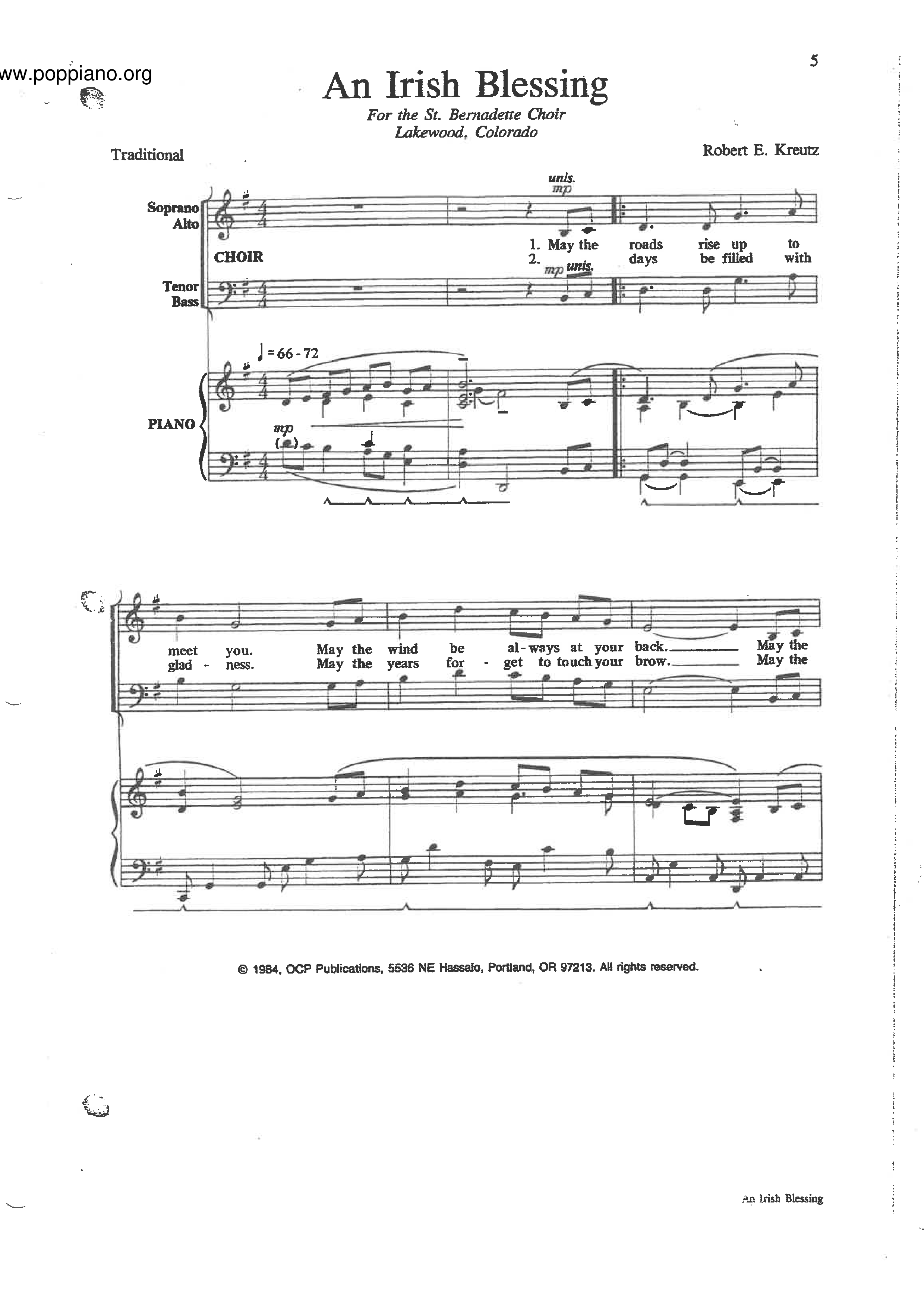 An Irish Blessing Score