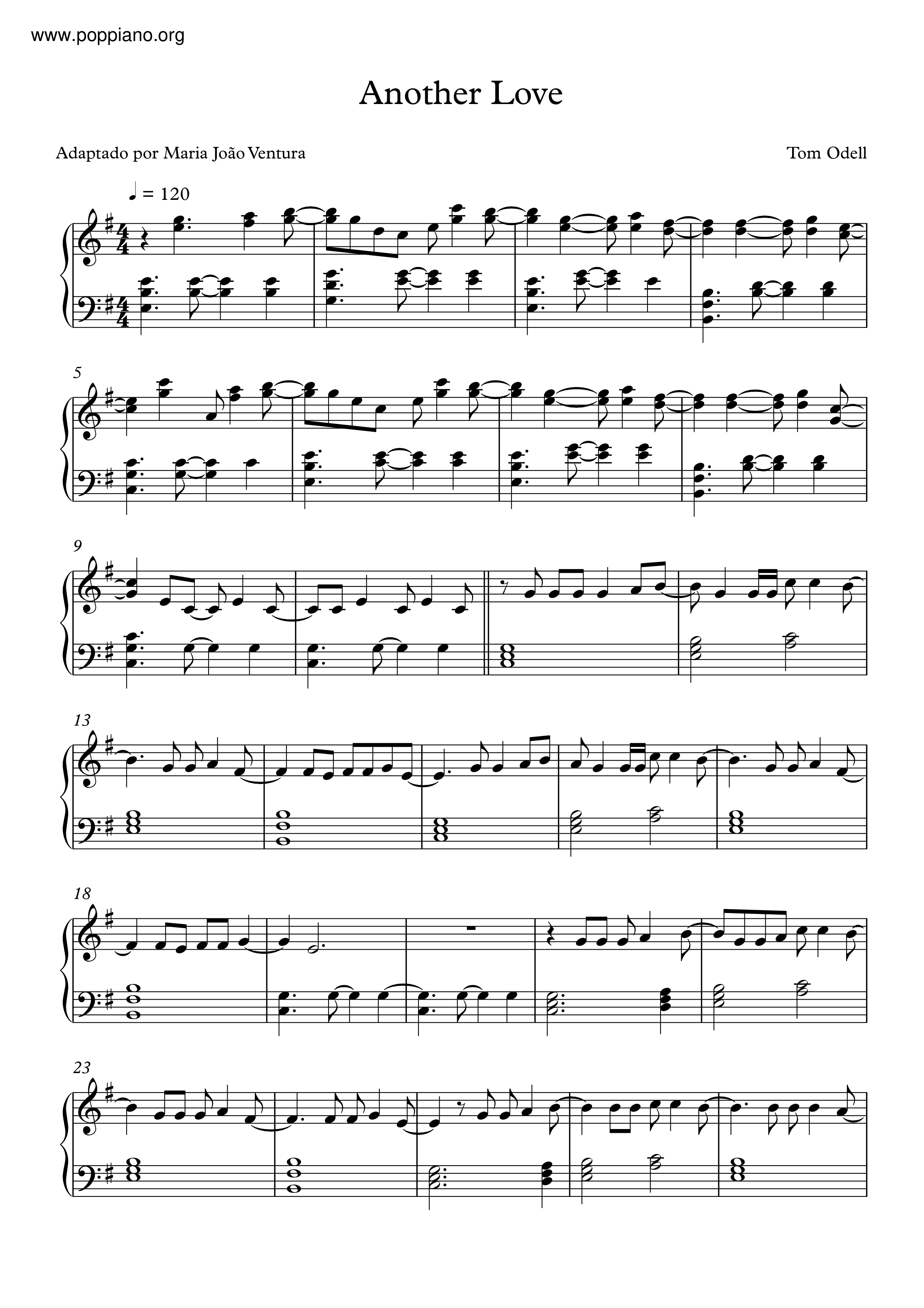 ☆ Tom Odell-Another Love Sheet Music pdf, - Free Score Download ☆