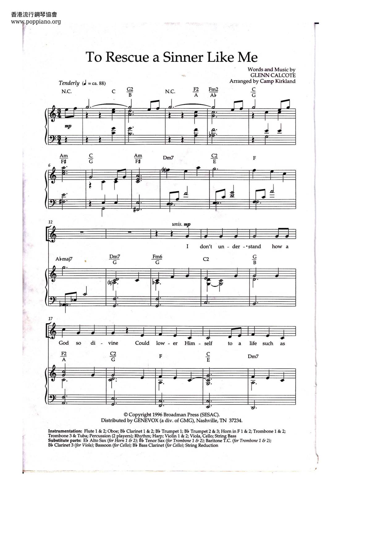 To Rescue A Sinner Like Me Score