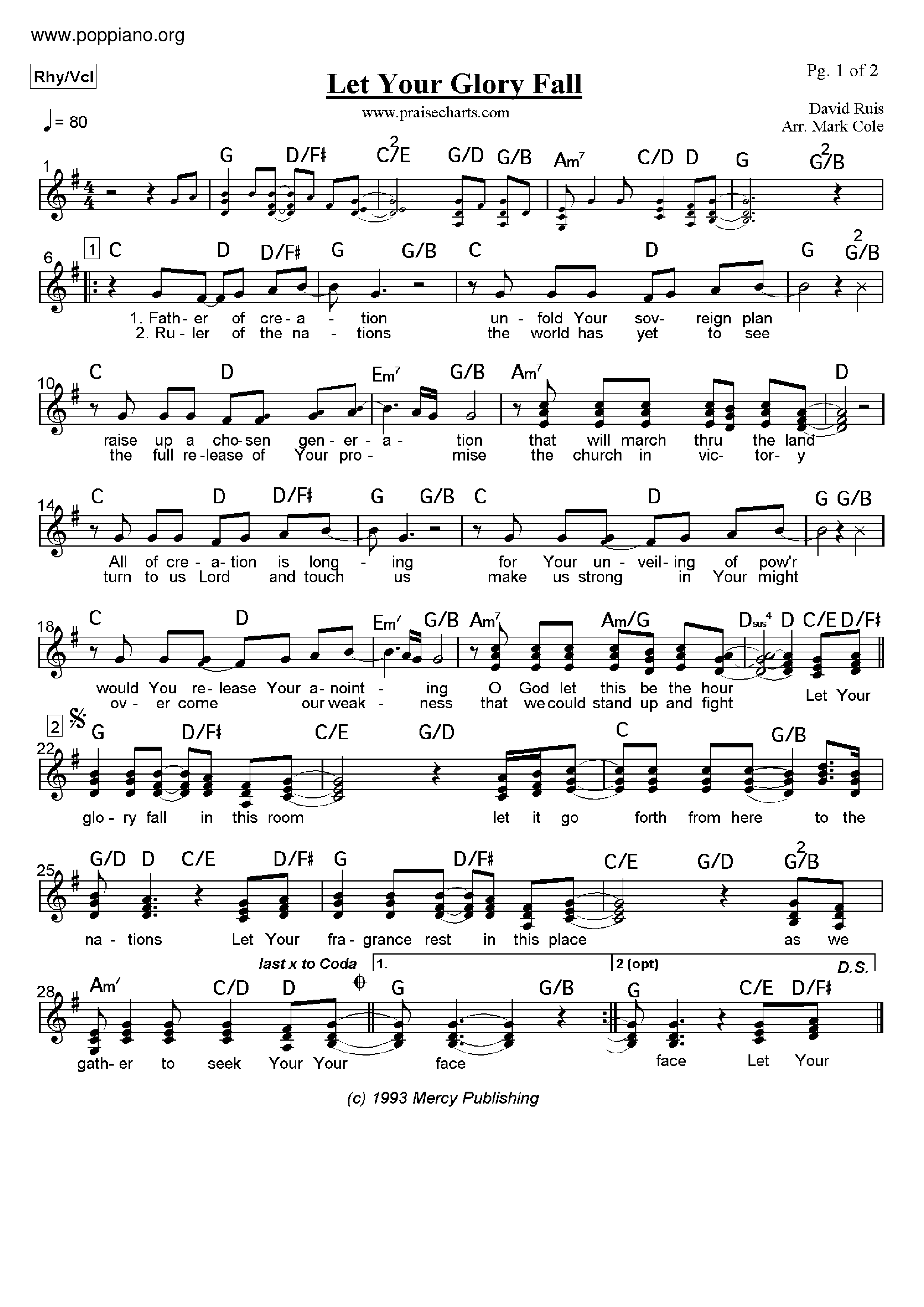 Let Your Glory Fall Score