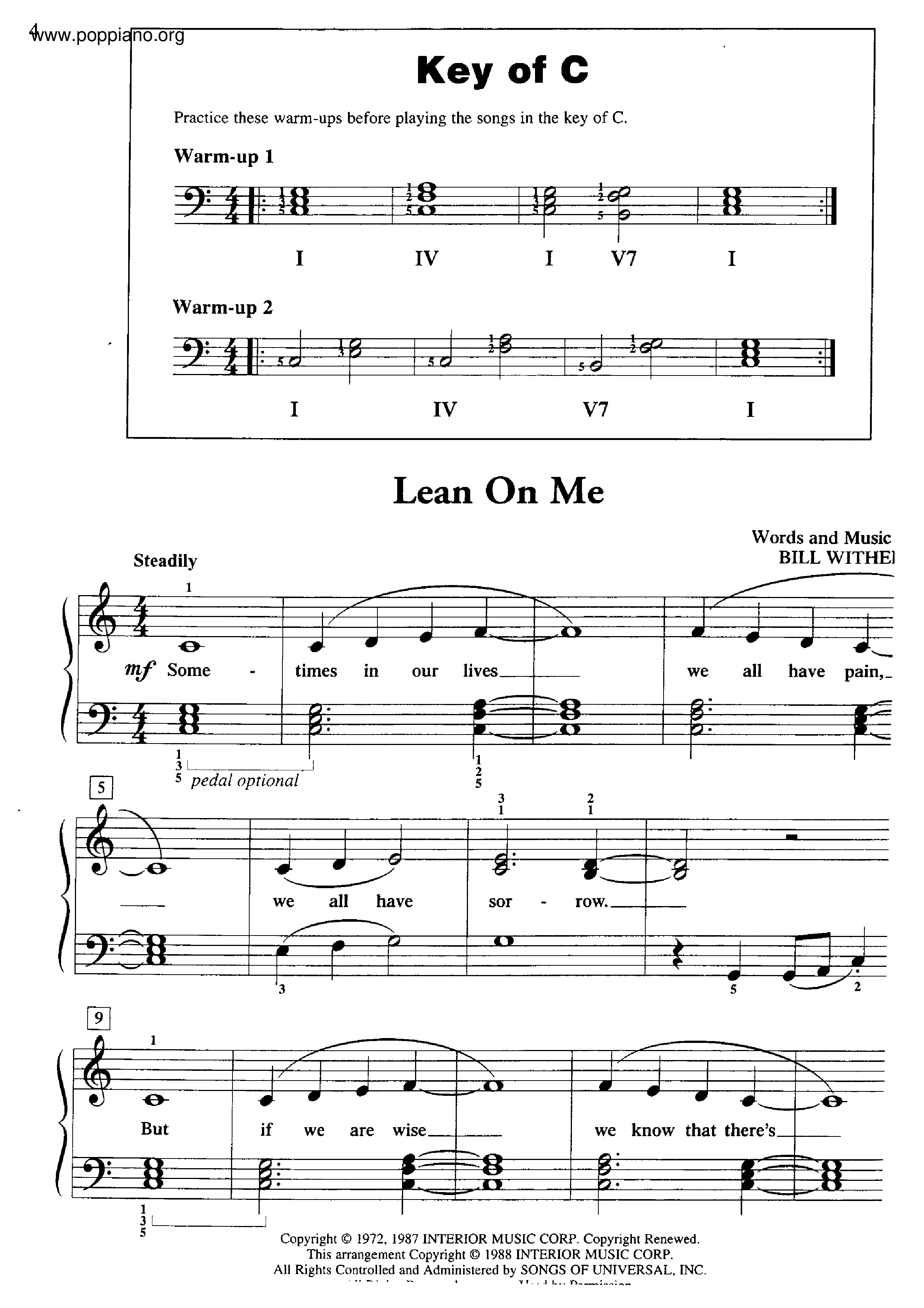 Lean On Me琴譜