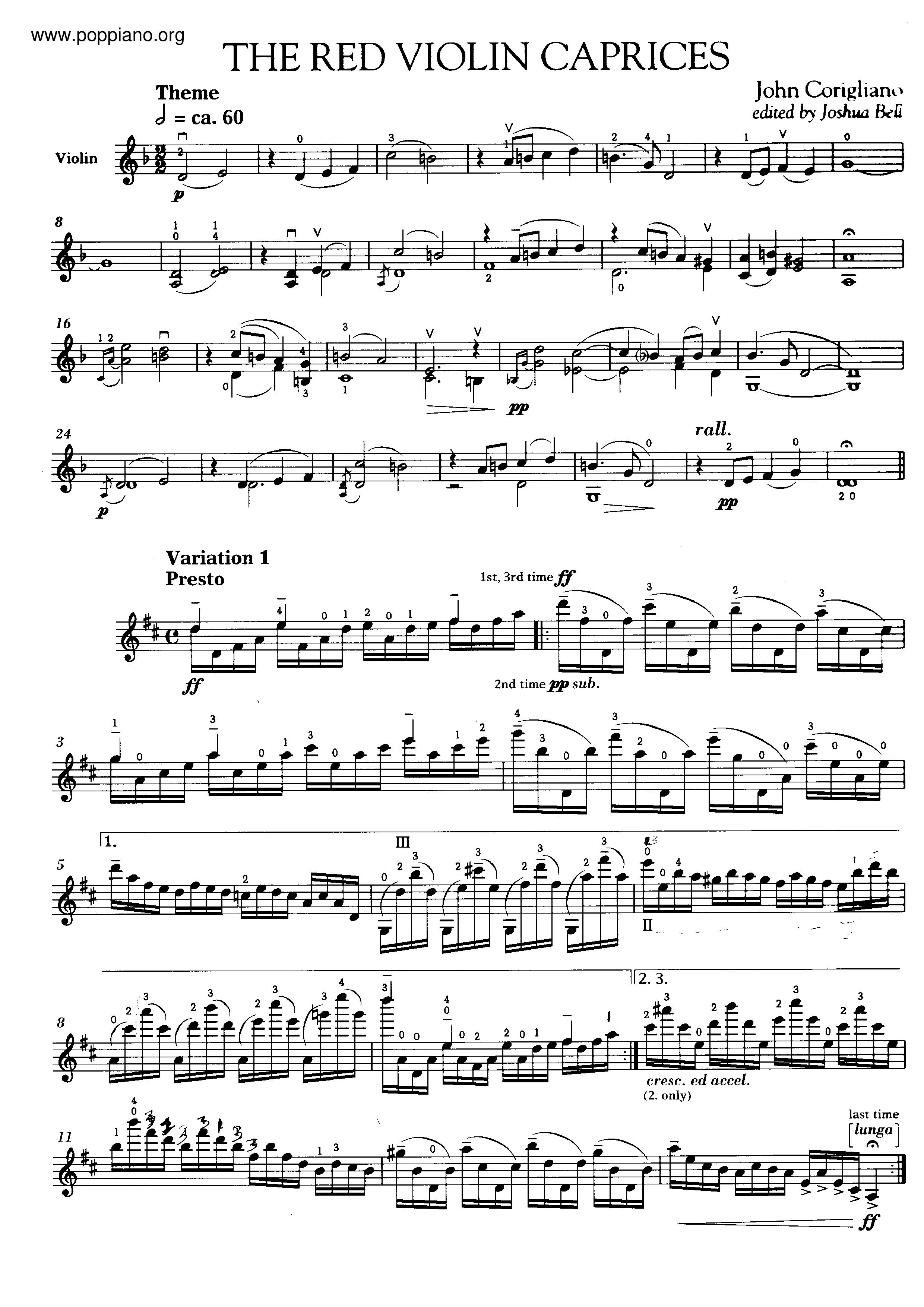 Red Violin Caprices Score