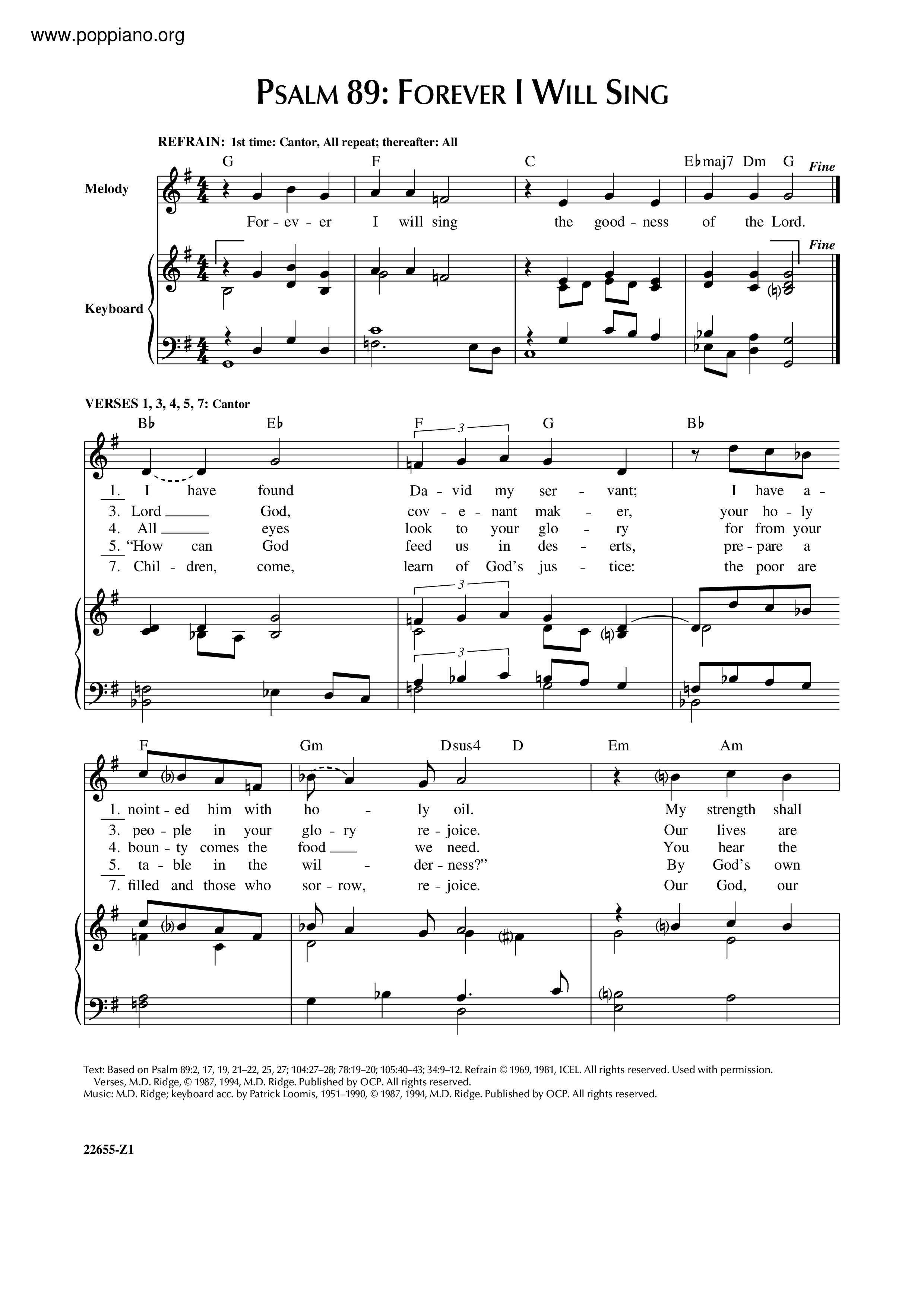 Psalm 89: Forever I Will Sing Score