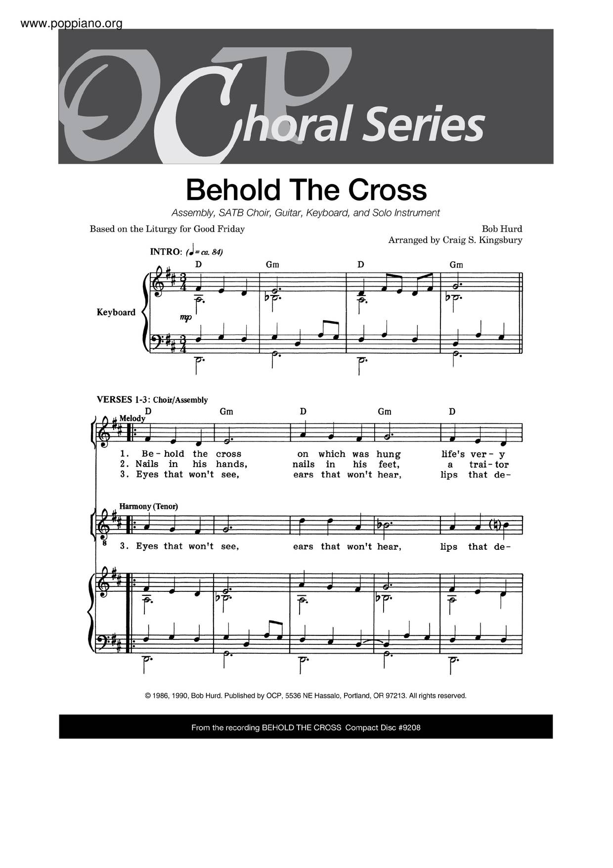 Behold The Cross Score