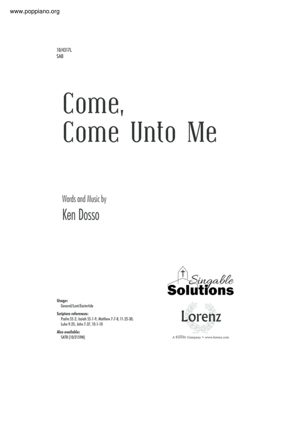 Come, Come Unto Me Score