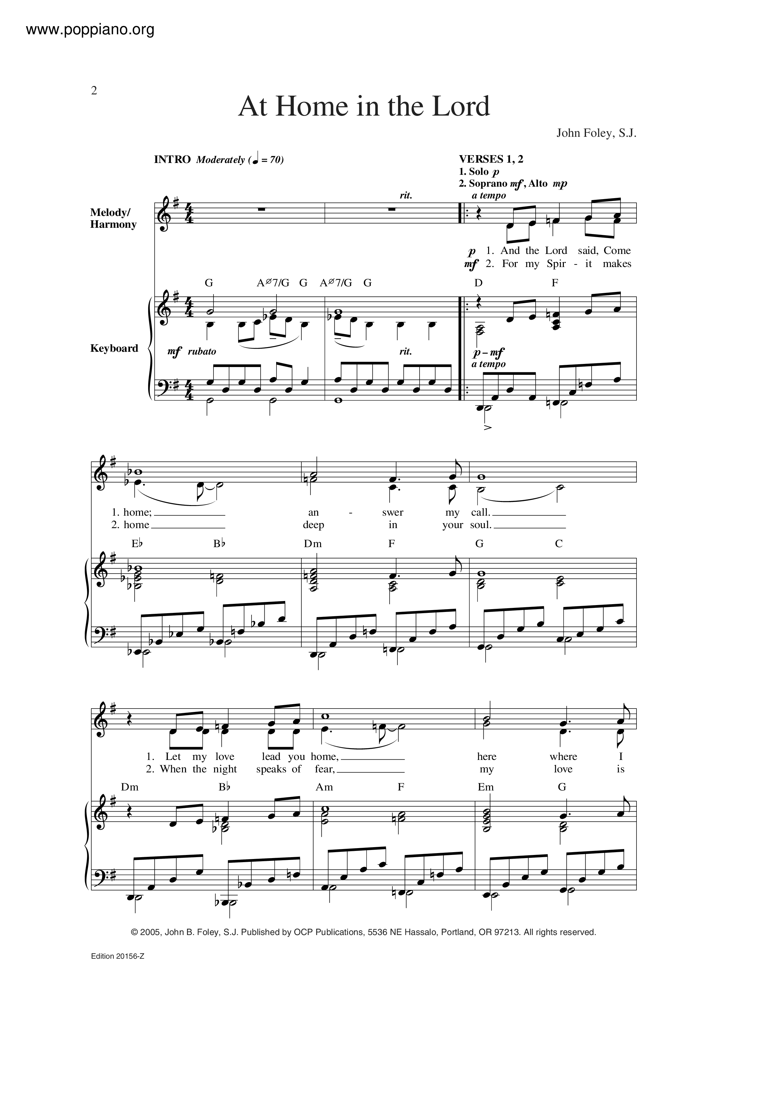 At Home In The Lord Score