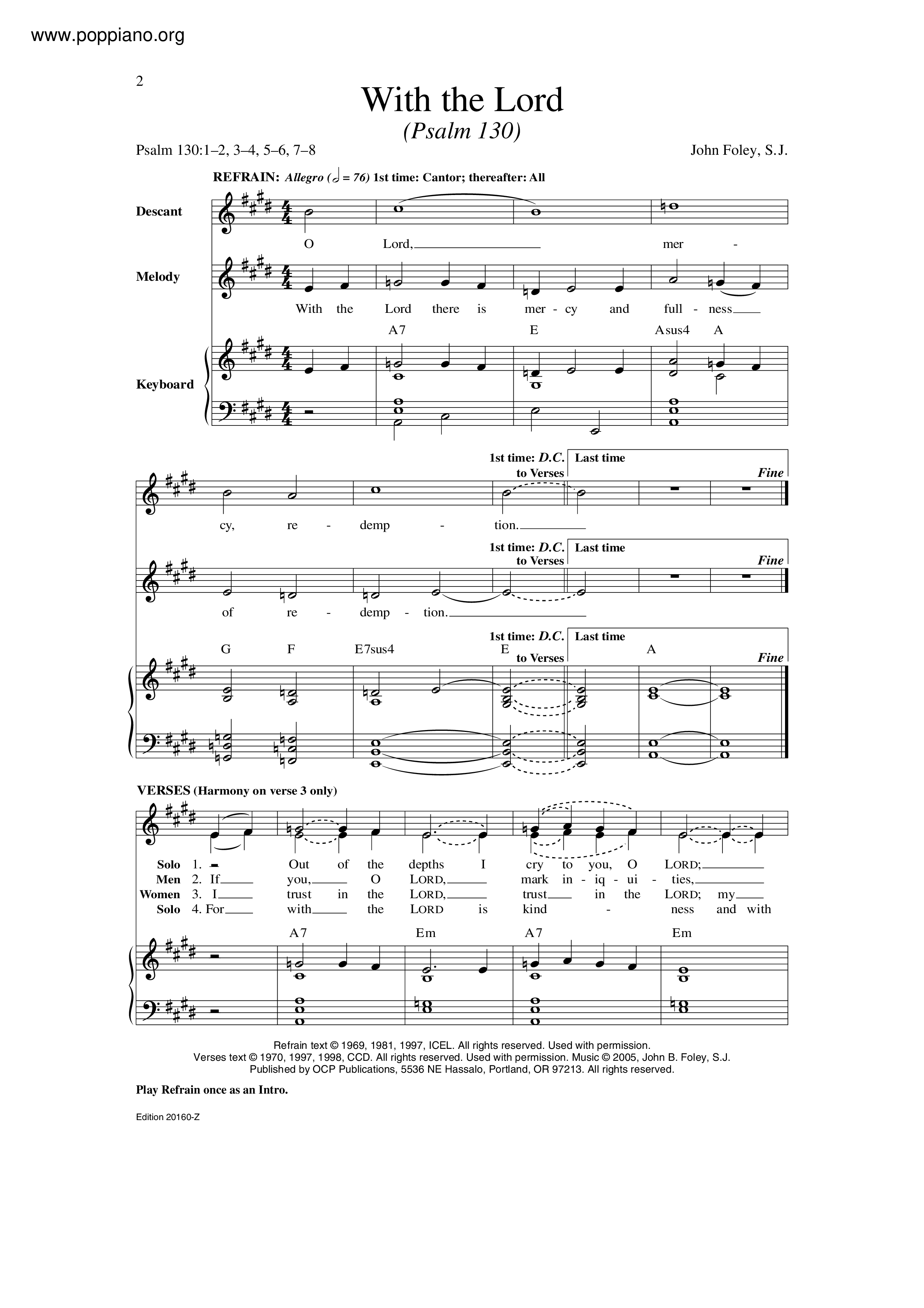 With The Lord (Psalm 130) Score