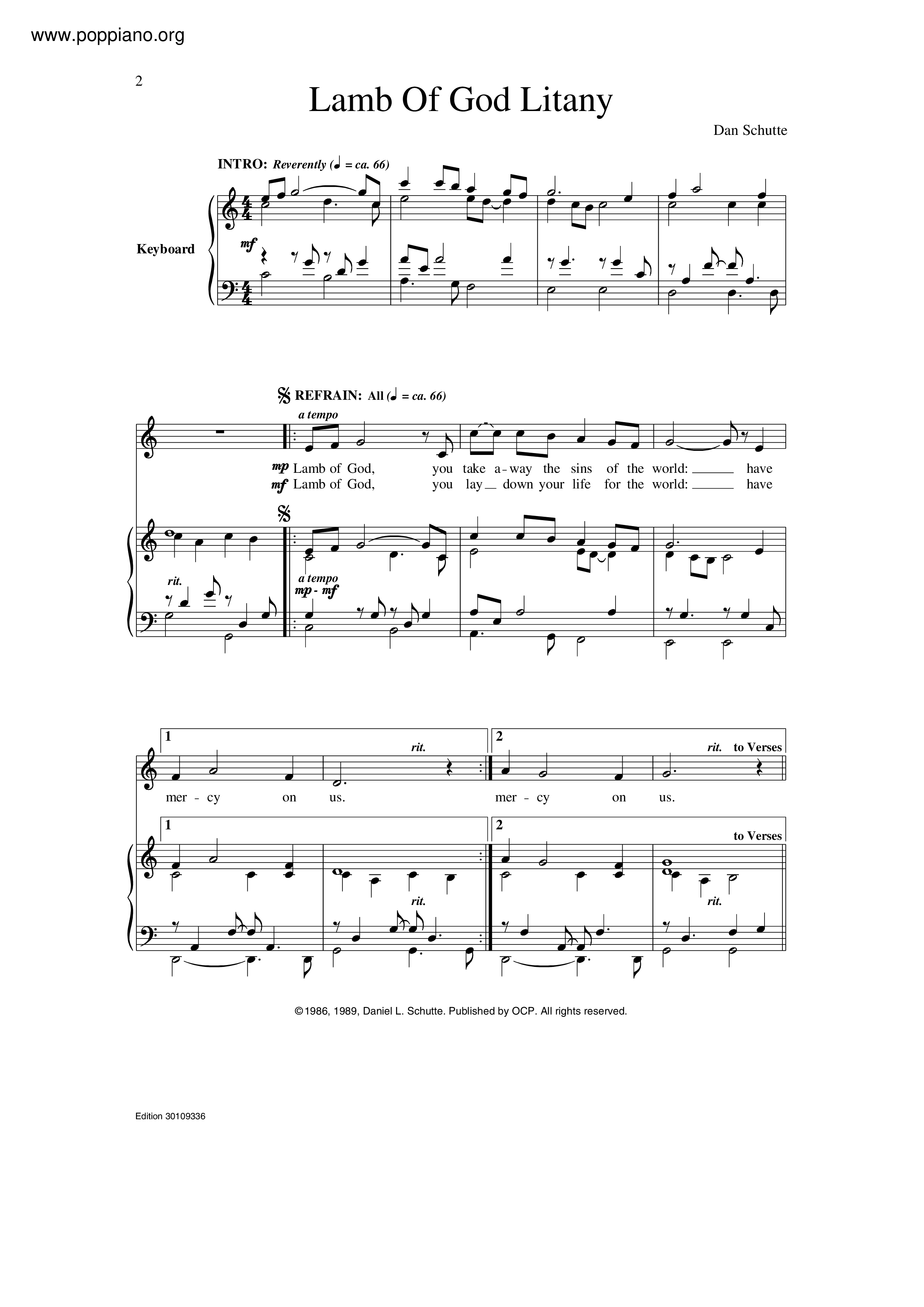 Lamb Of God Litany Score