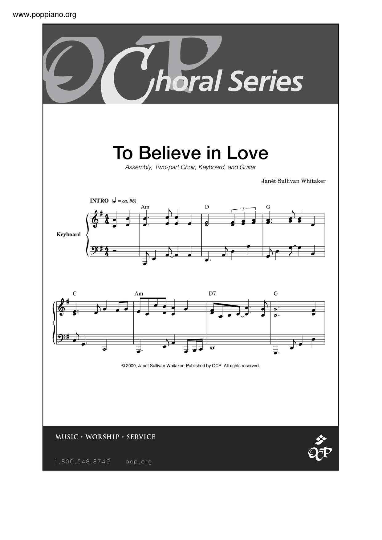 To Believe In Love Score