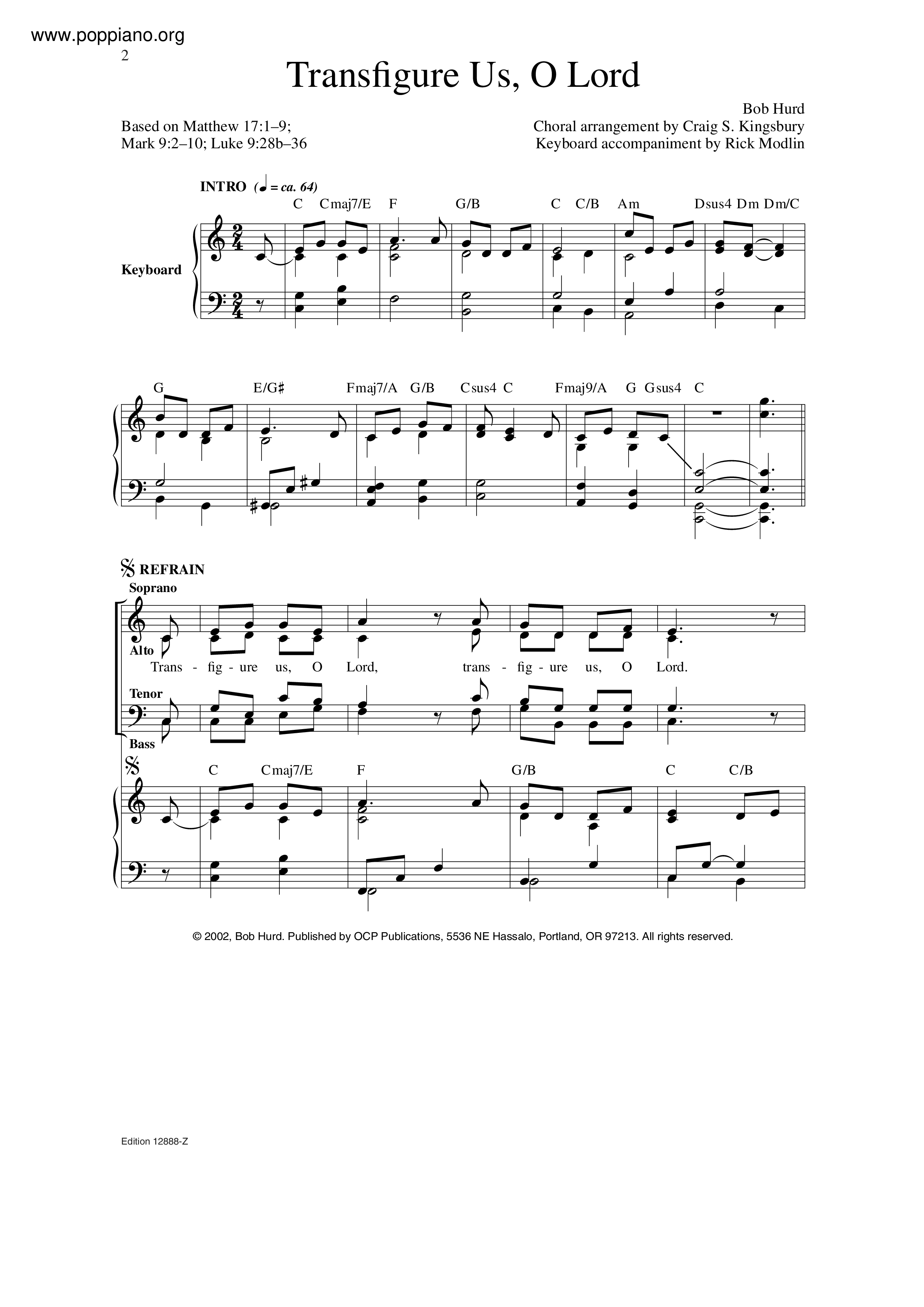 Transfigure Us, O Lord Score