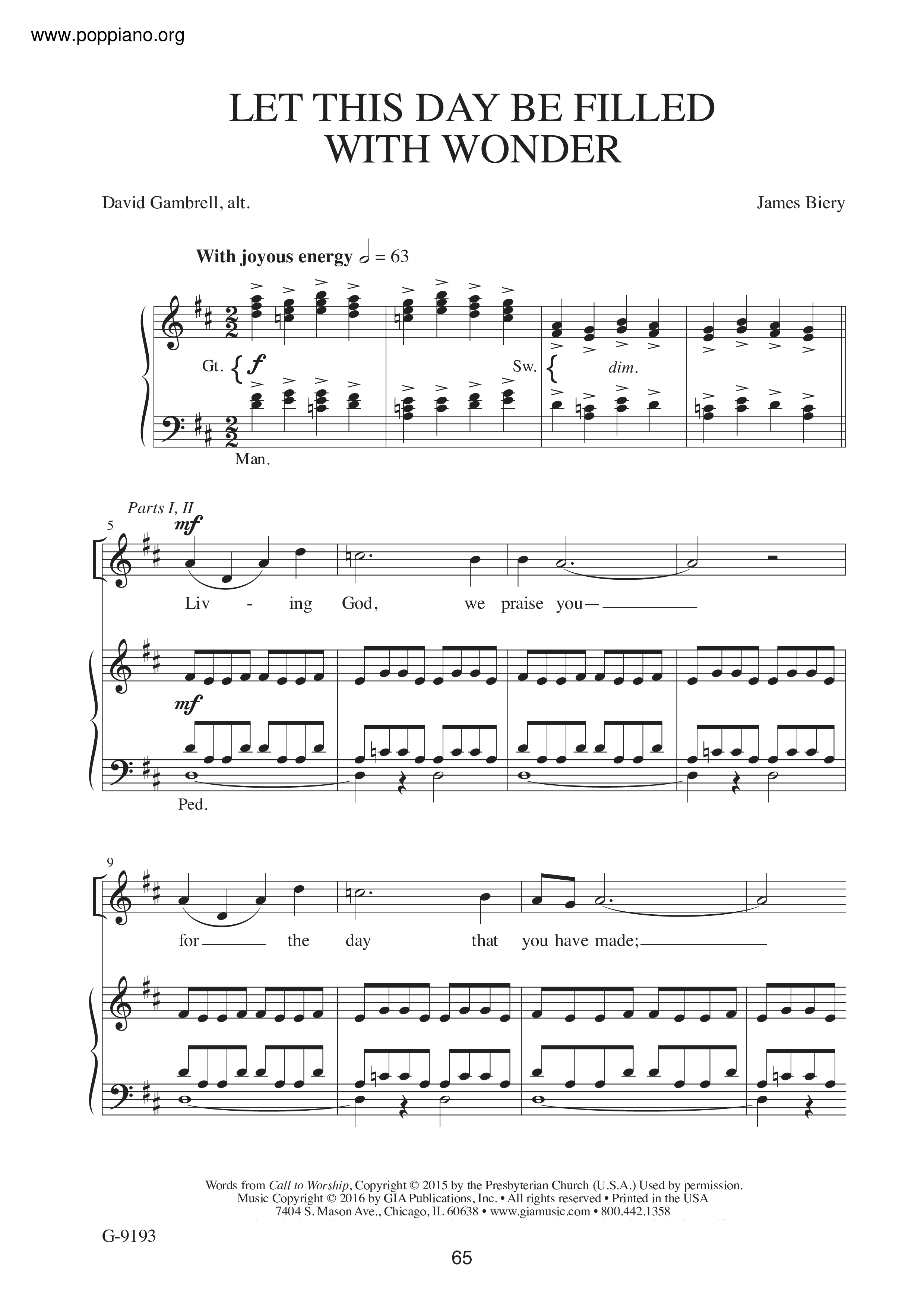 Let This Day Be Filled With Wonder Score