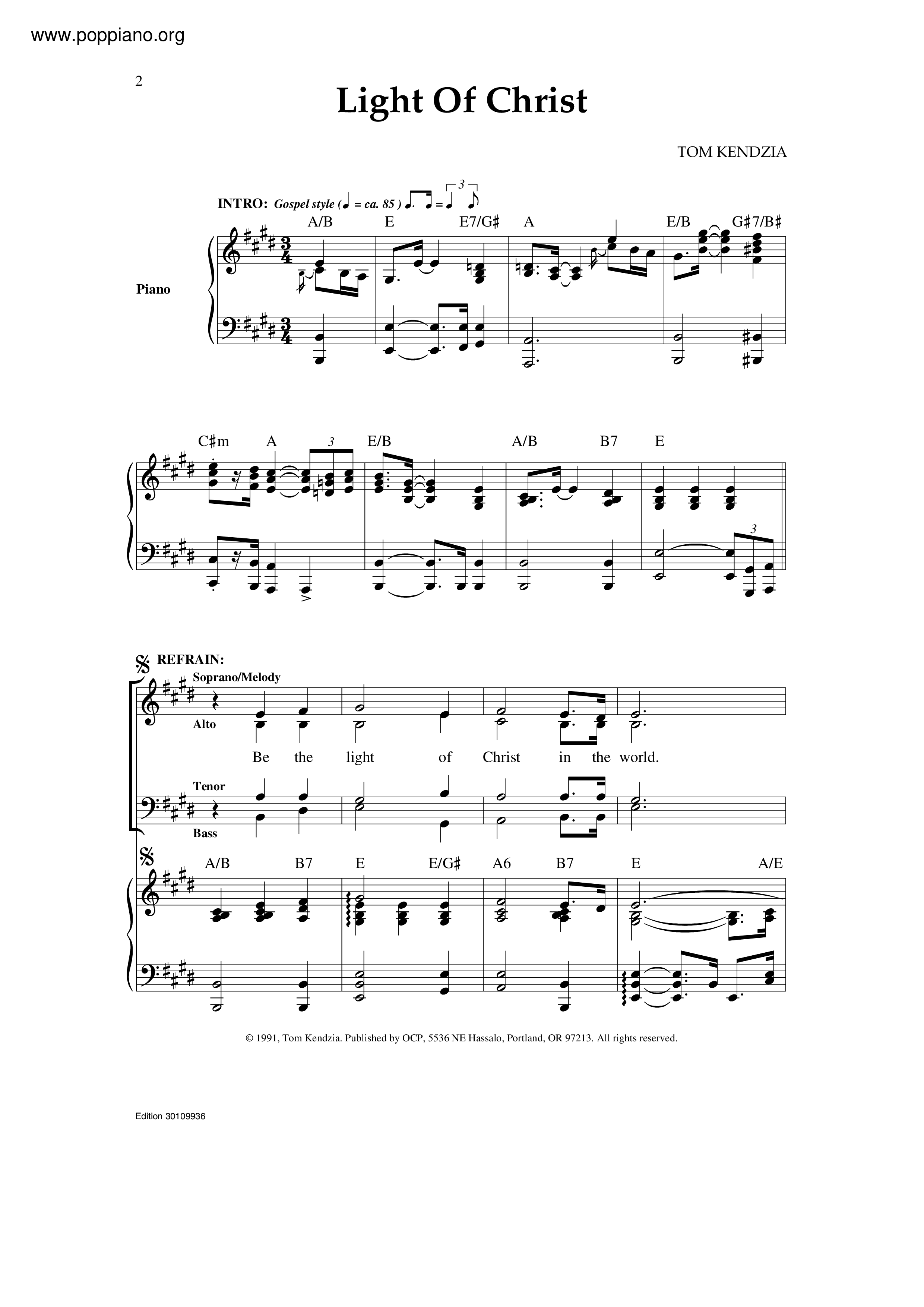 Light Of Christ Score