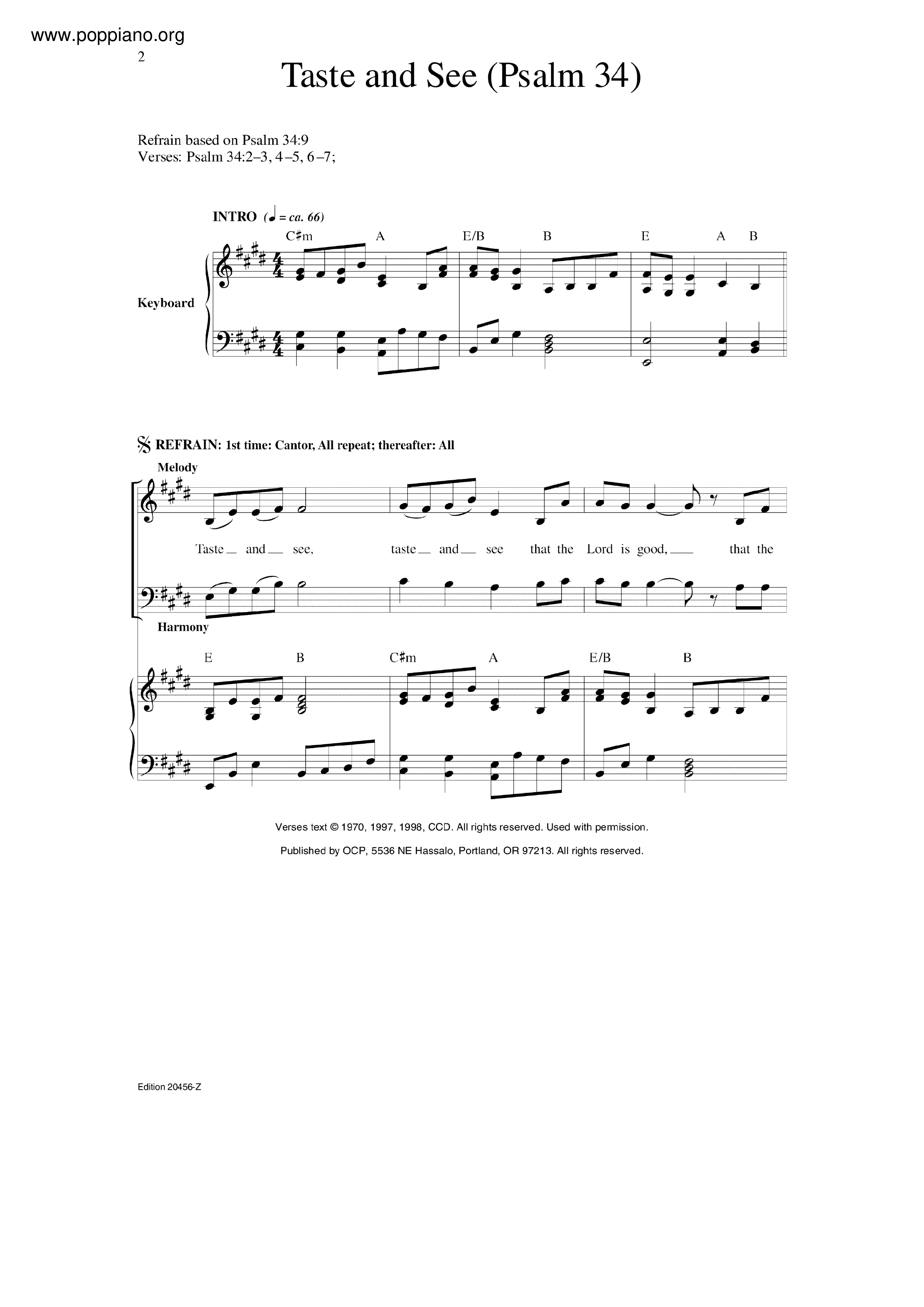 Taste And See (Psalm 34) Score