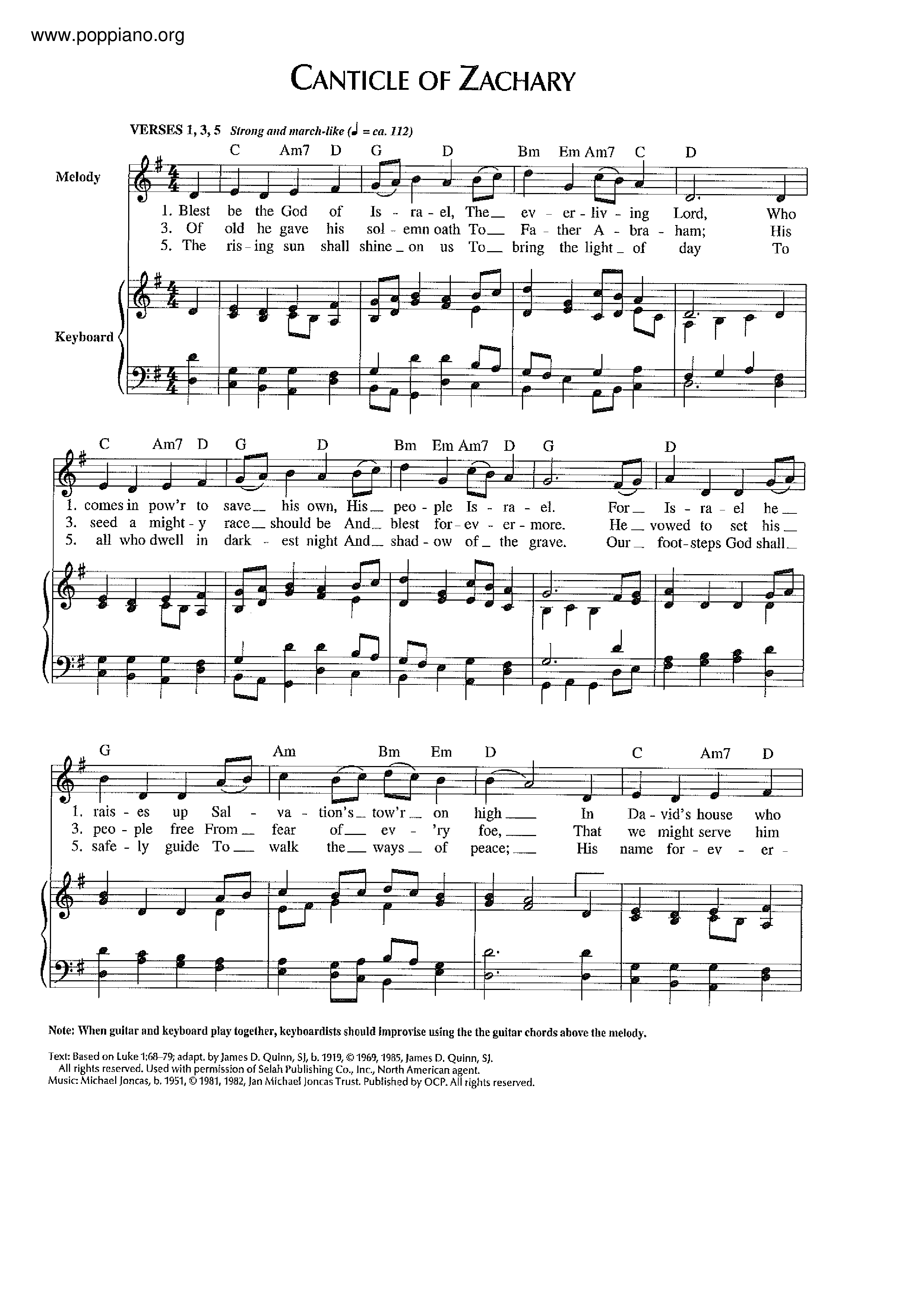 Canticle Of Zachary Score