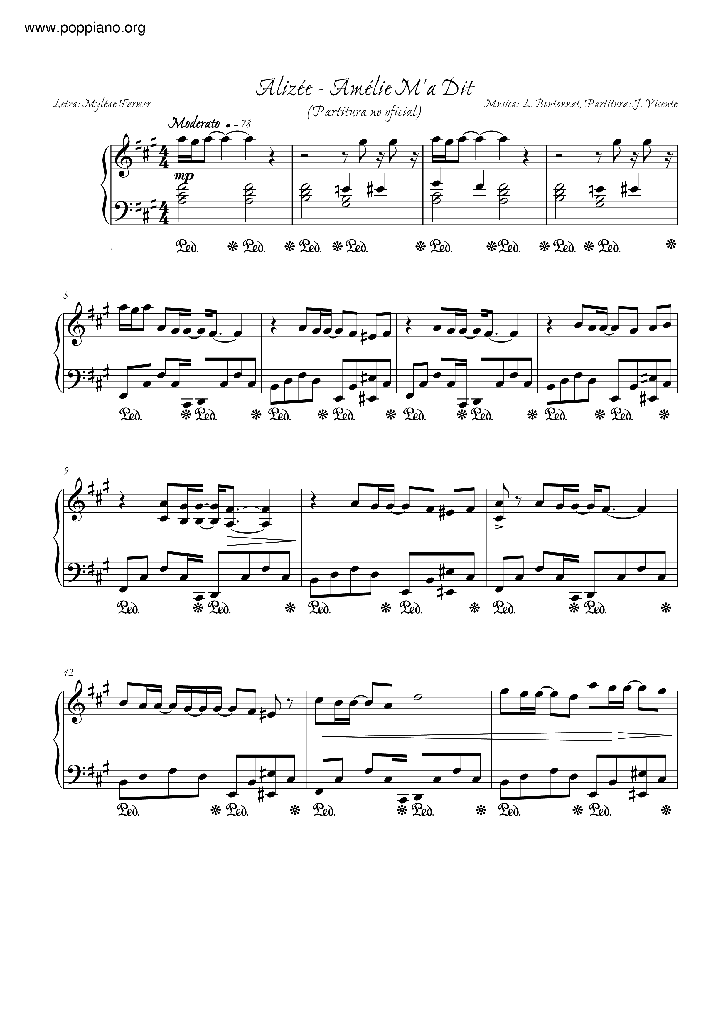 AlizeeAmélie M'a Dit Sheet Music pdf, Free Score Download ★