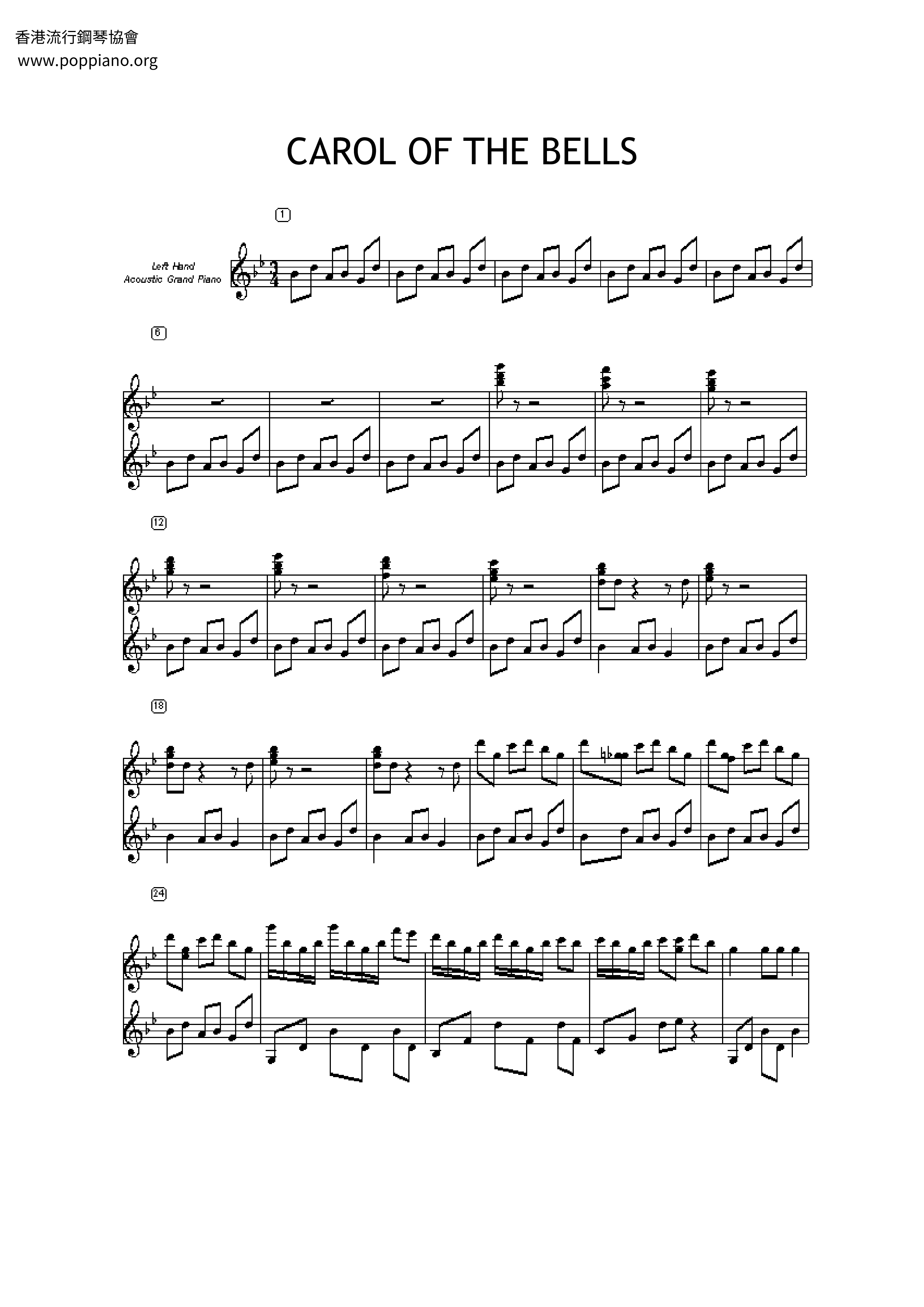 Carol Of The Bells Score