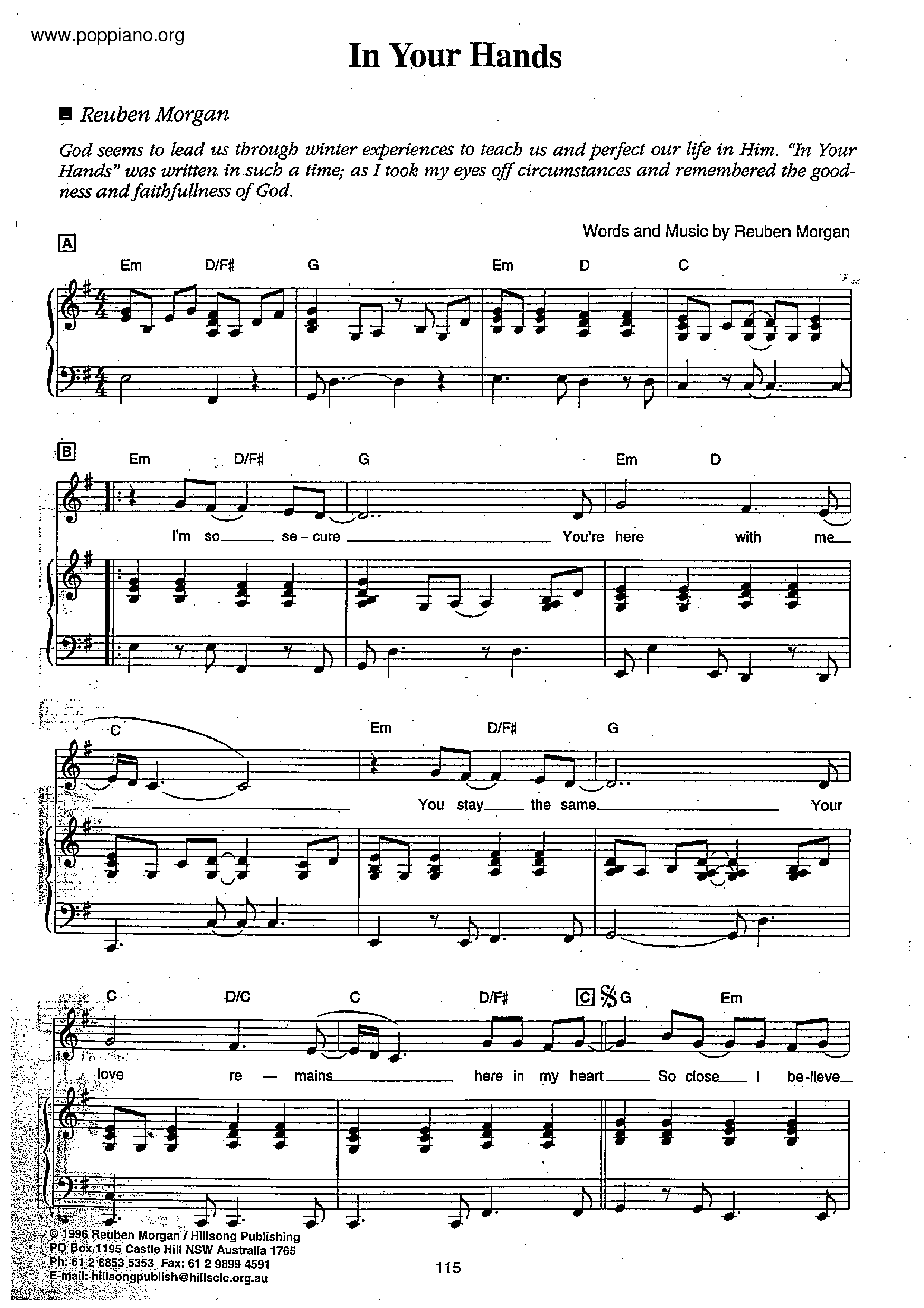 In Your Hands Score