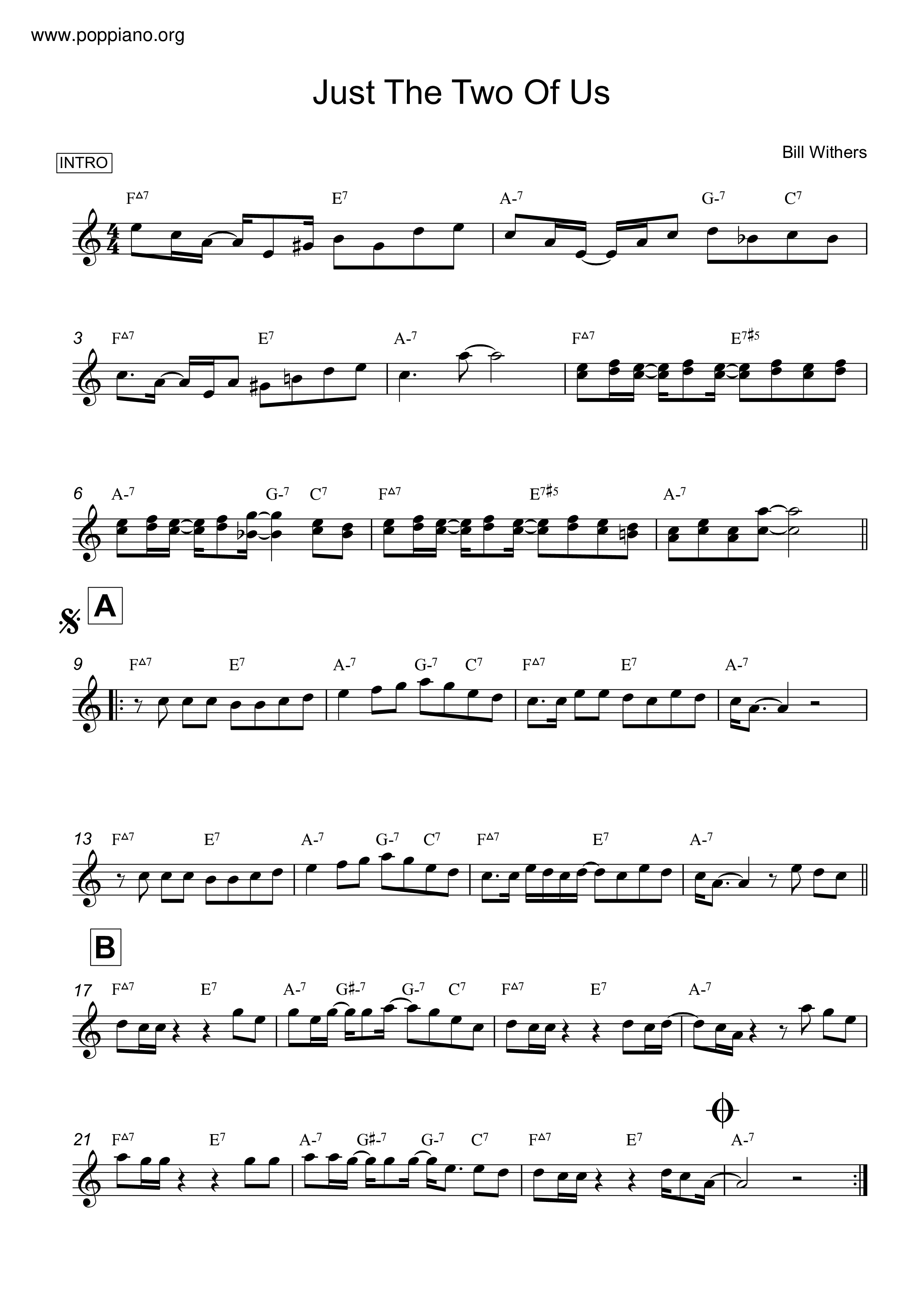 ☆ Bill Withers-Just The Two Of Us Sheet Music pdf, - Free Score Download ☆