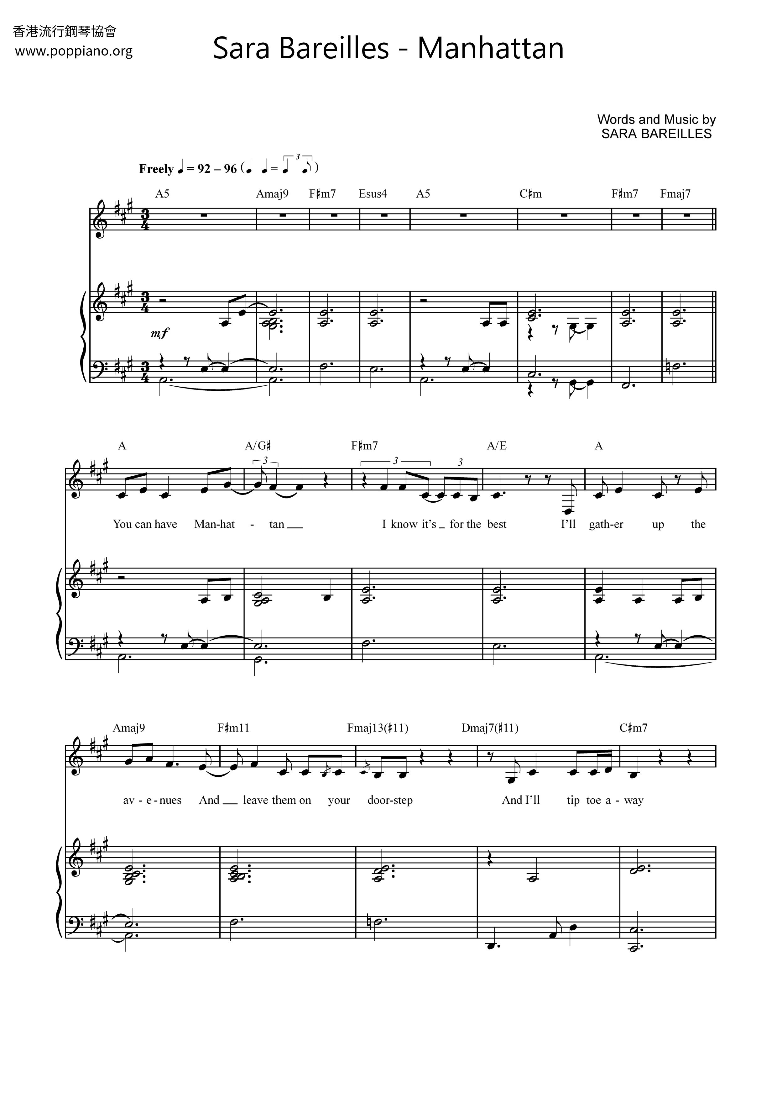 Manhattanピアノ譜