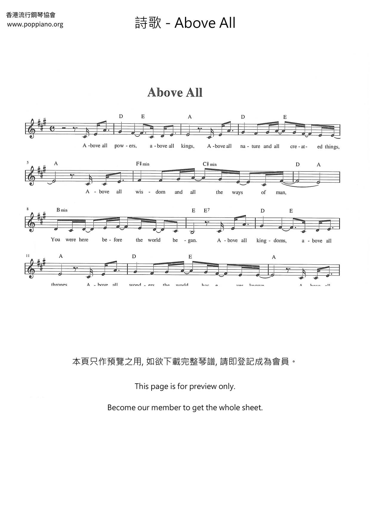 Above Allピアノ譜