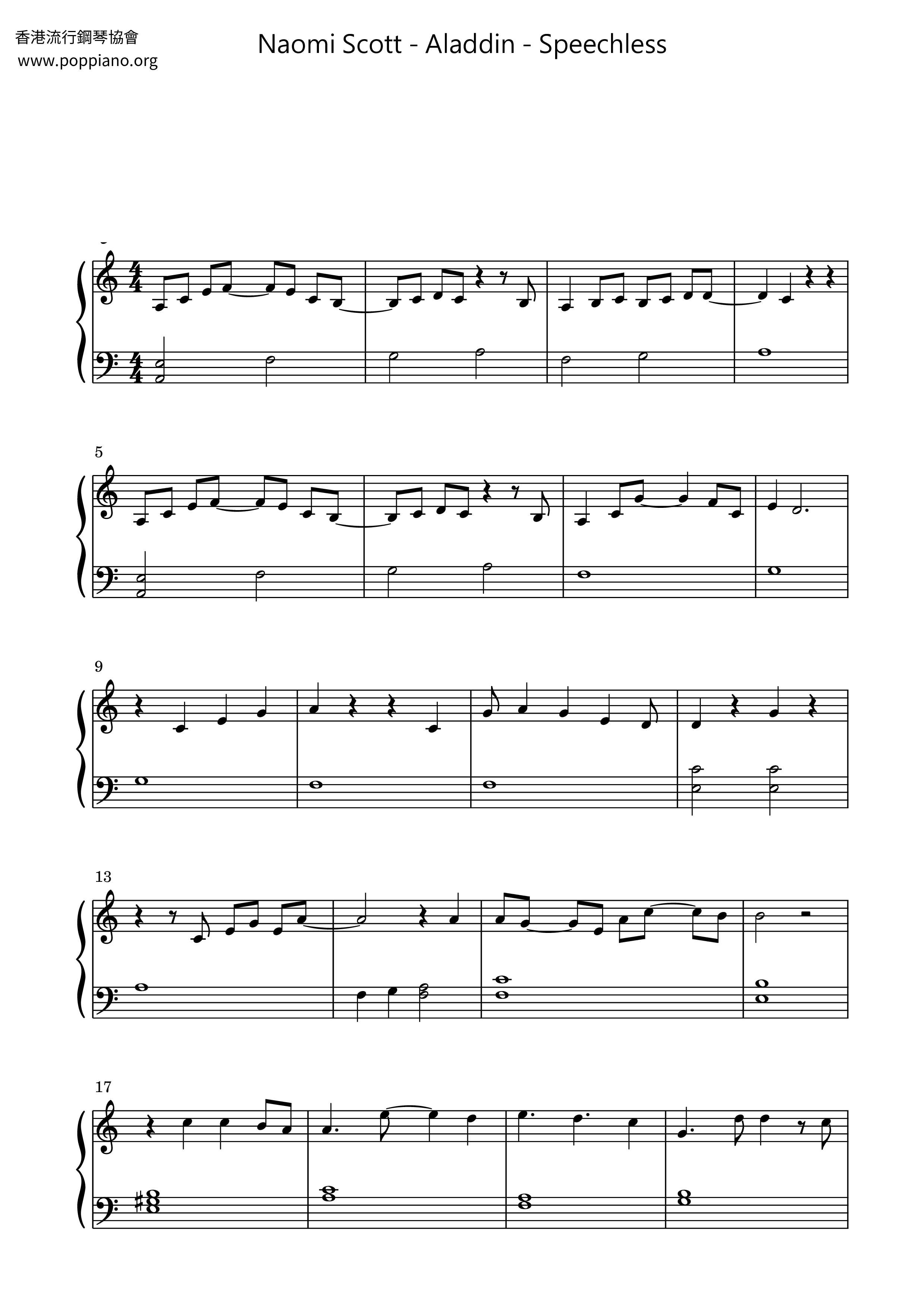 Aladdin - Speechless Score