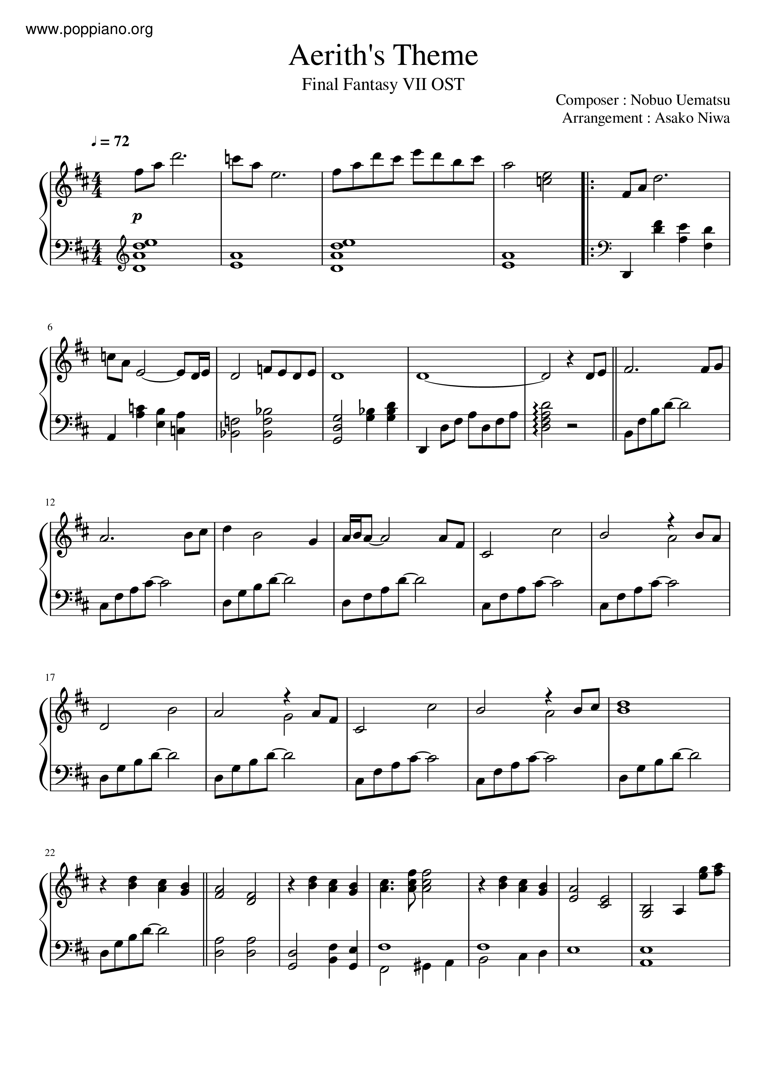 Aerith's Themeピアノ譜
