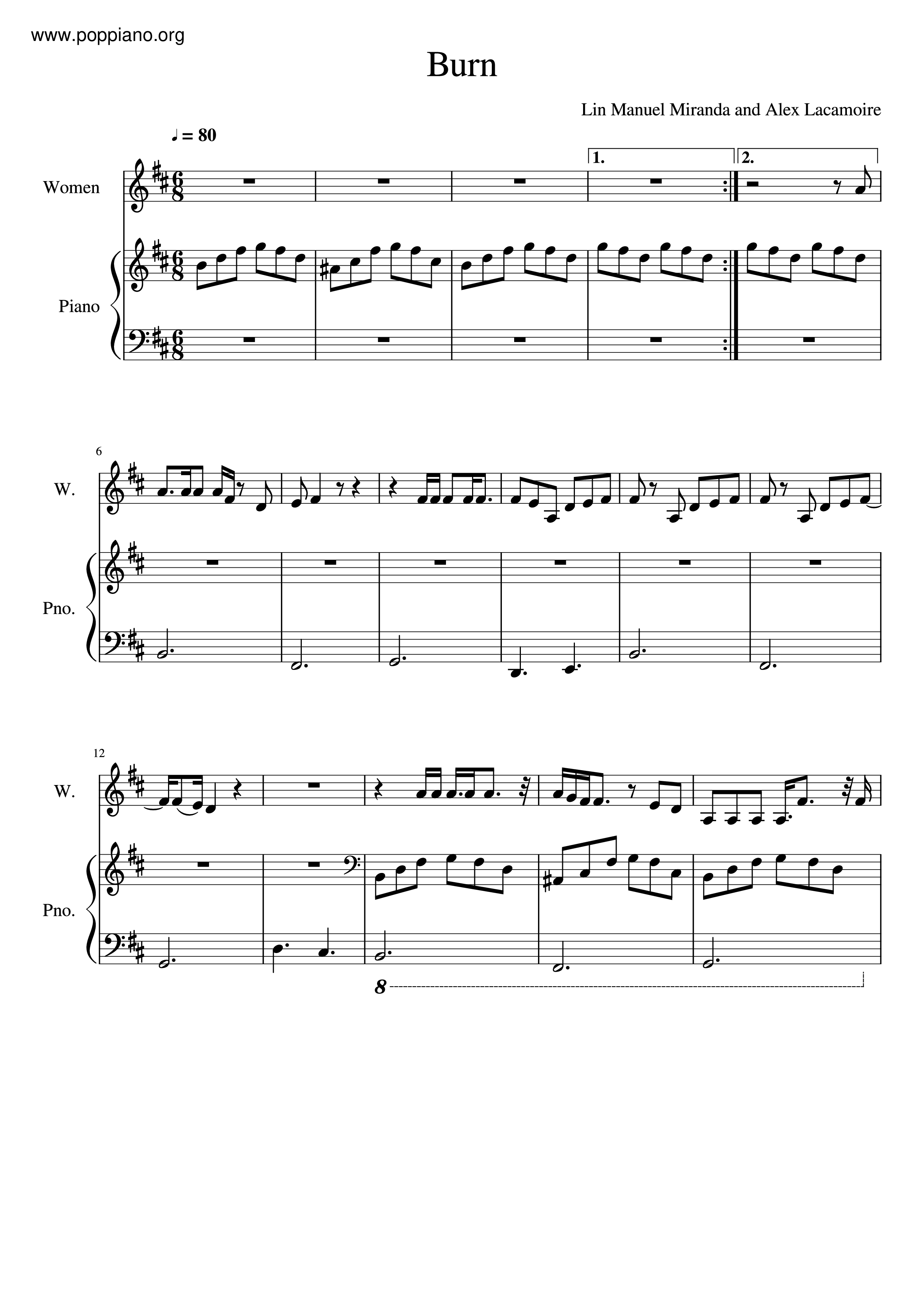 Hamilton - Burnピアノ譜