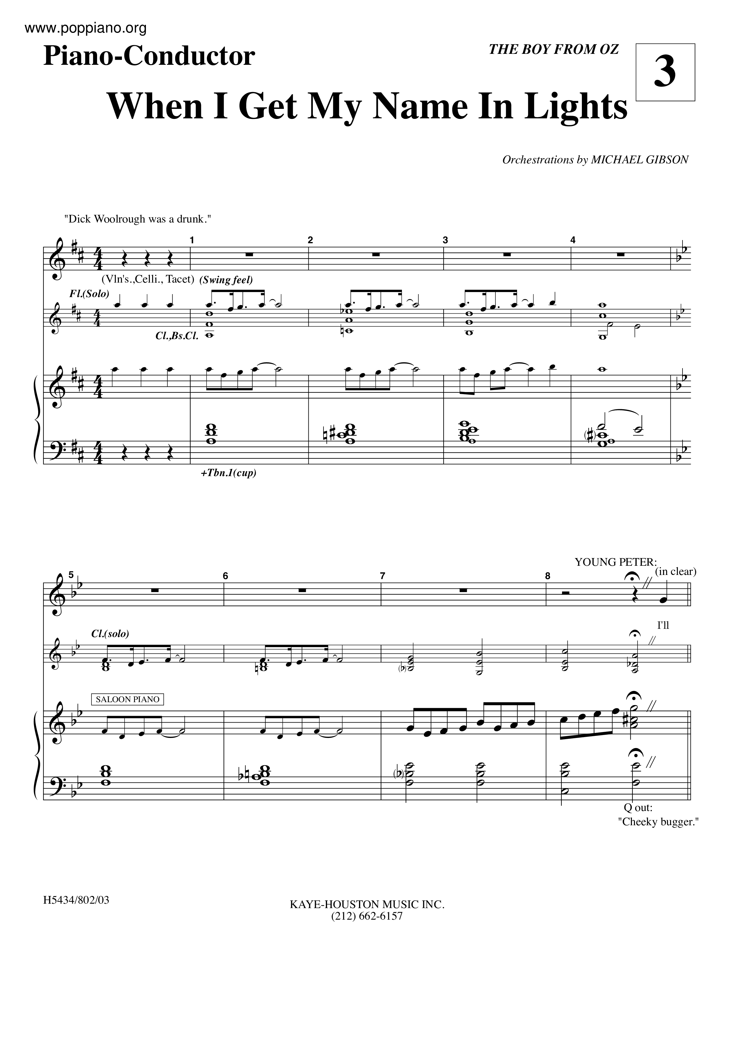 Boy From OzWhen I Get My Name In Lights Sheet Music pdf, Free Score