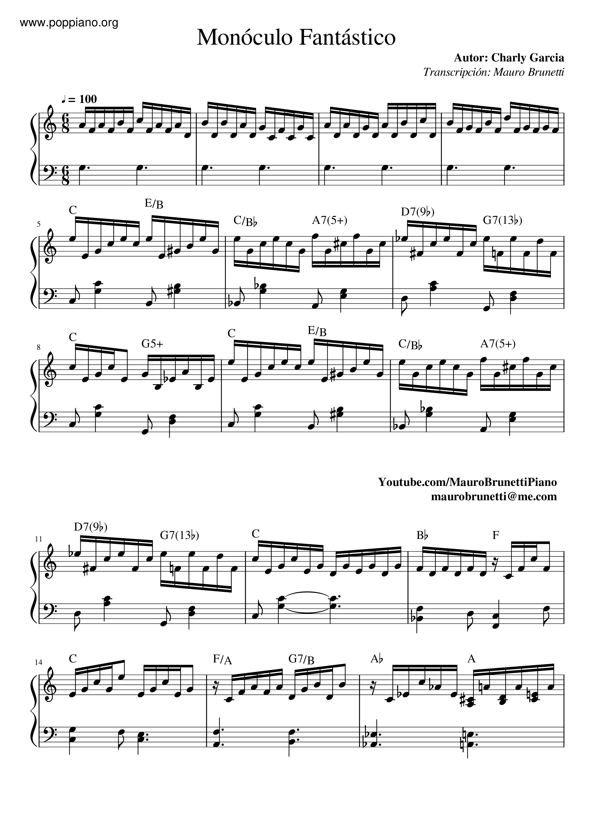Monóculo Fantásticoピアノ譜