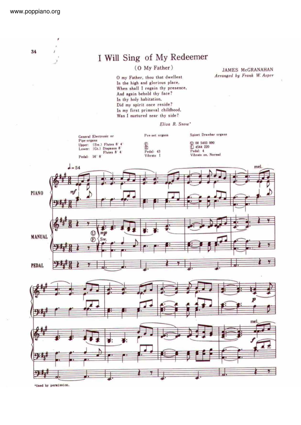 I Will Sing Of My Redeemer Score