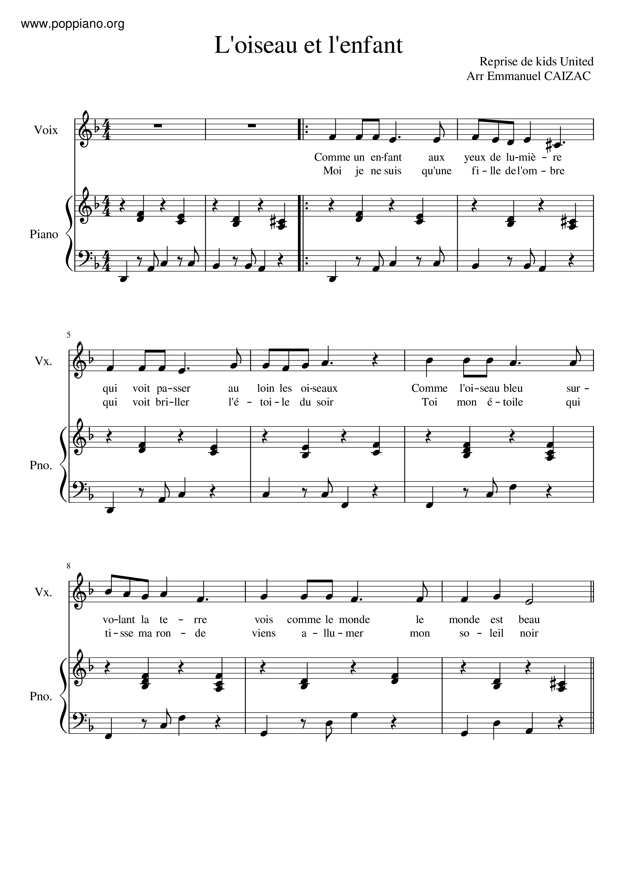 L'oiseau Et L'enfant Score