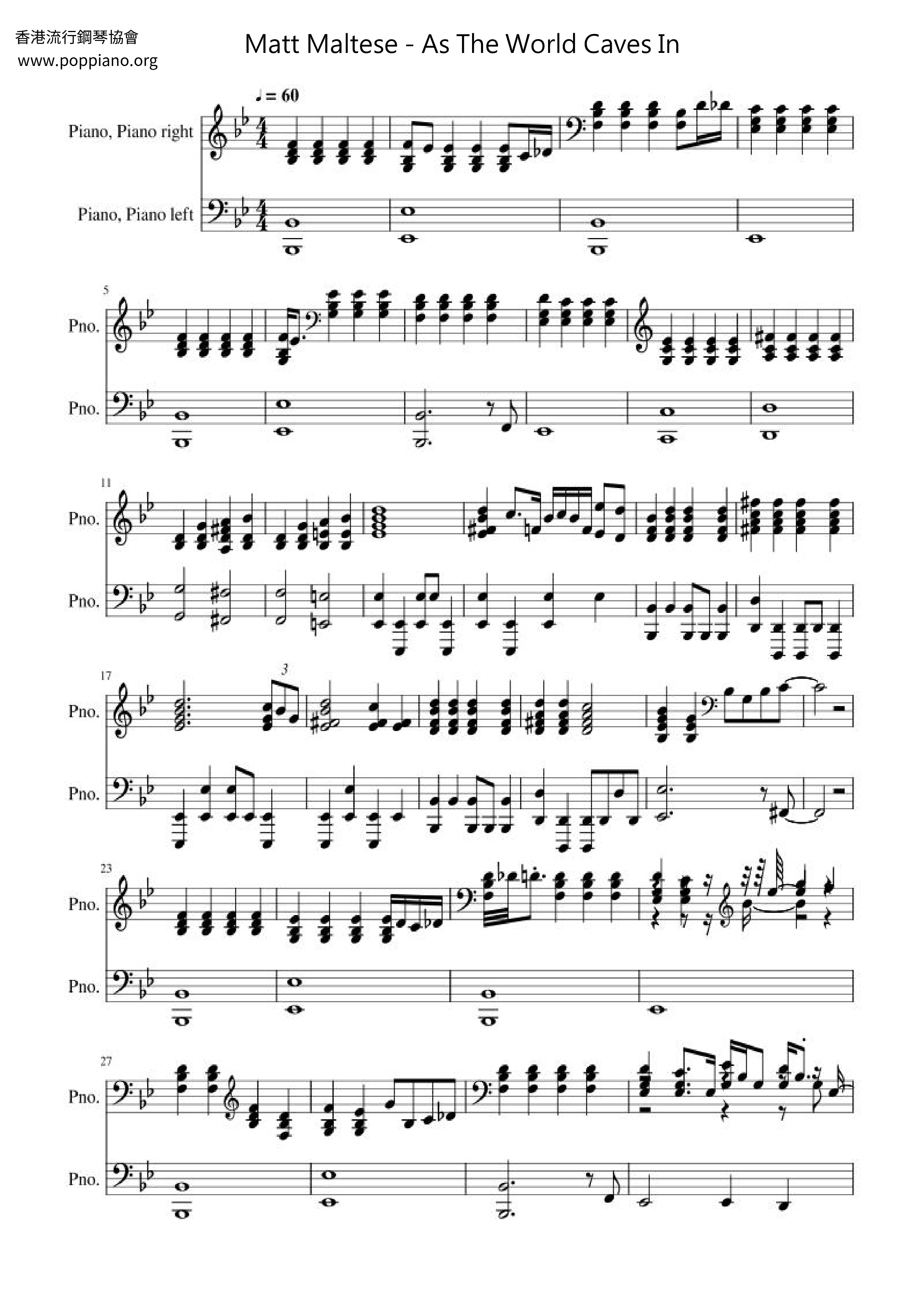 As The World Caves In Score