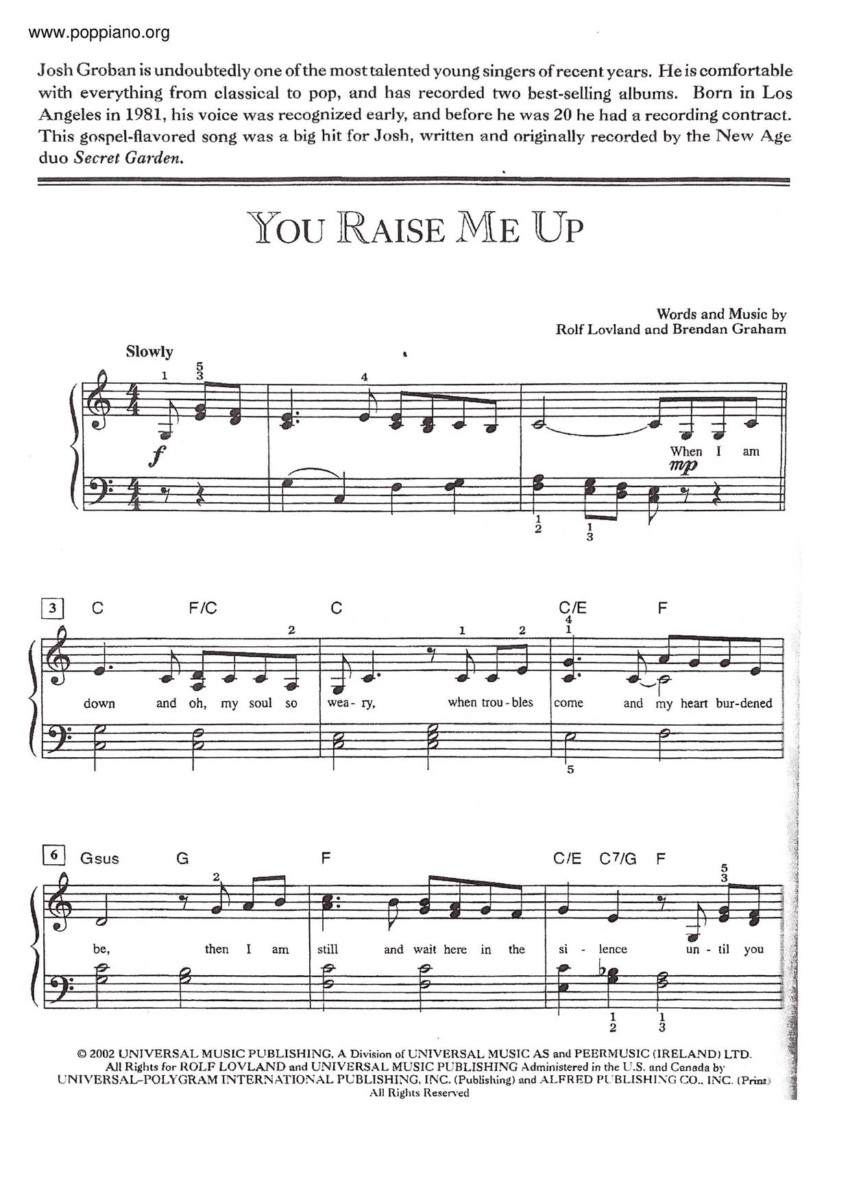 You Raise Me Up Score