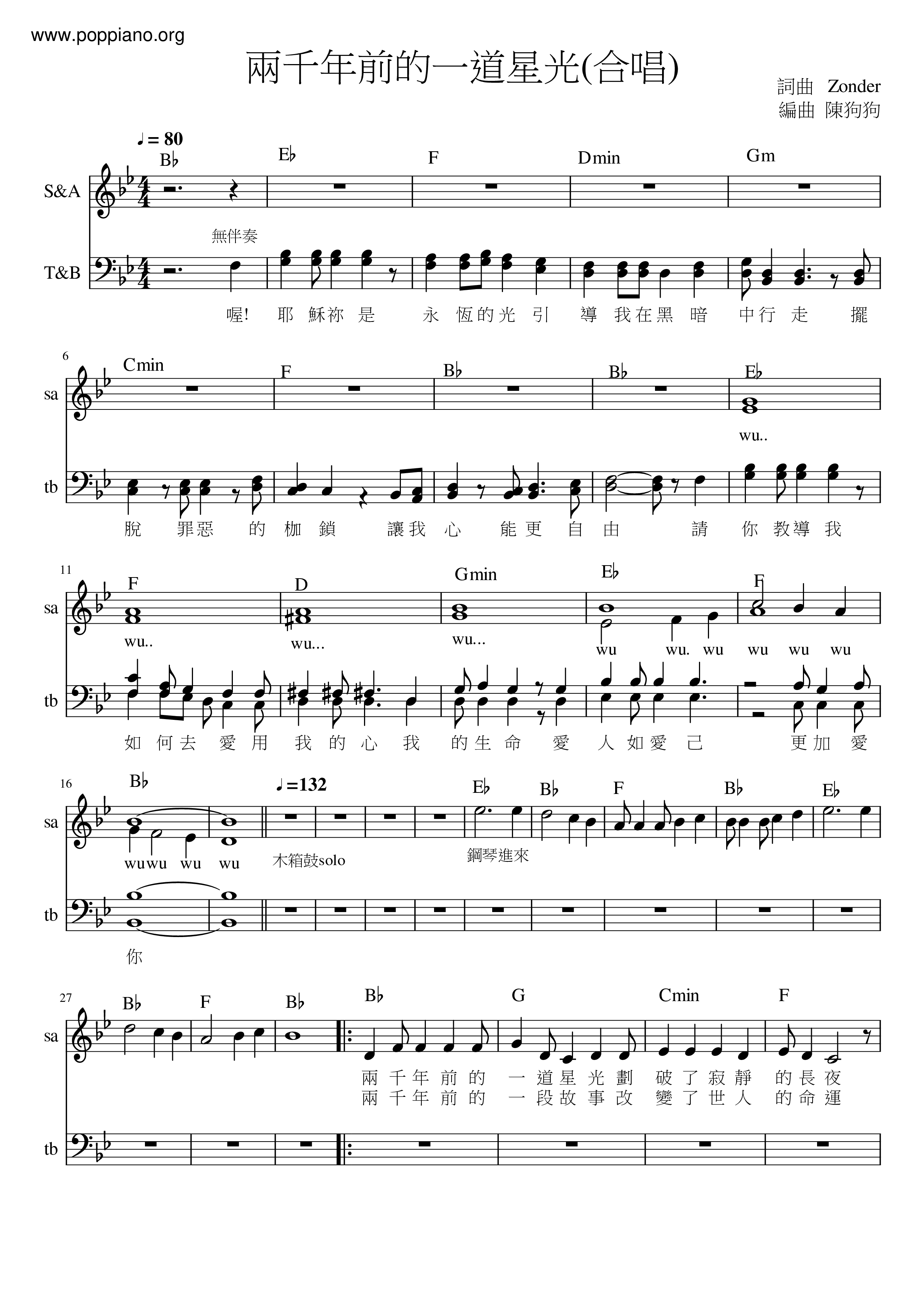 A Starlight Two Thousand Years Ago Score