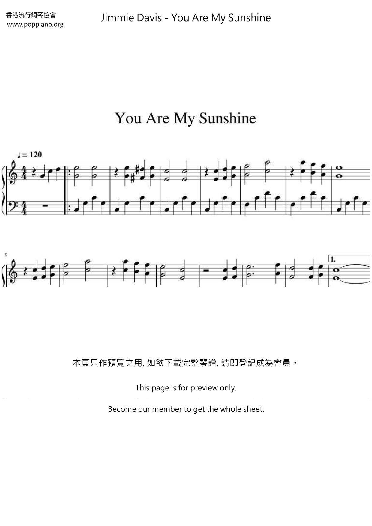 You Are My Sunshine Score