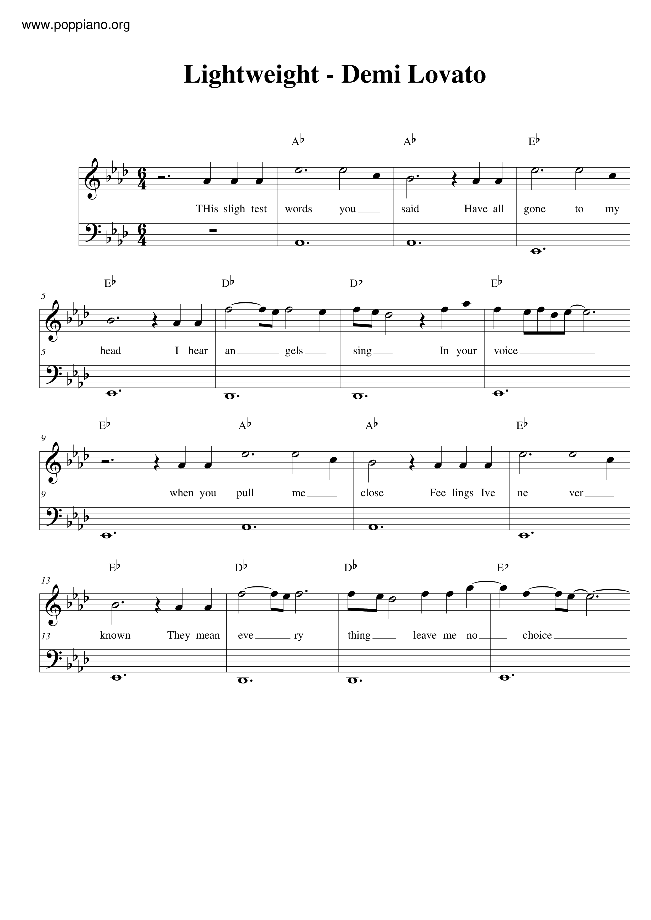 Free Two Pieces by Demi Lovato sheet music