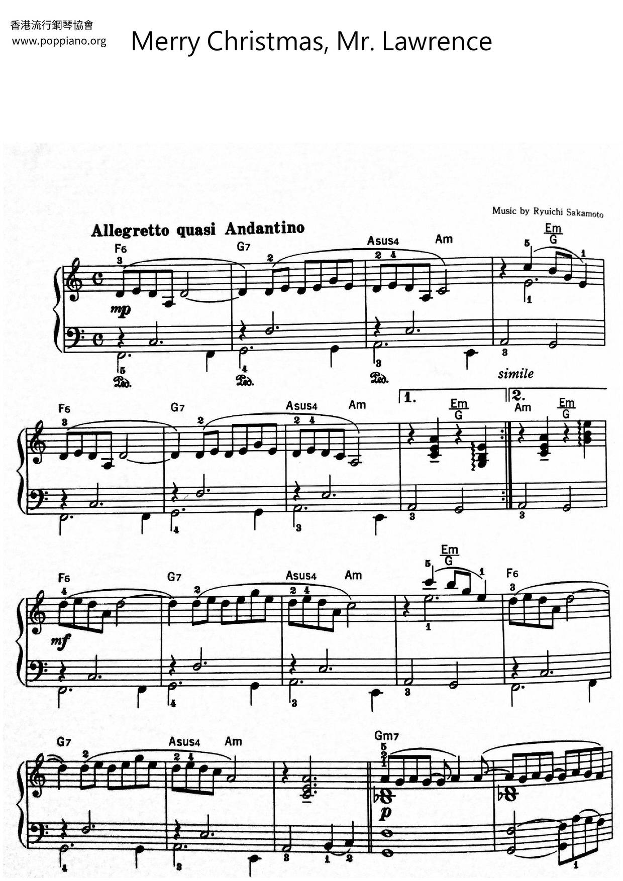 Merry Christmas, Mr. Lawrenceピアノ譜