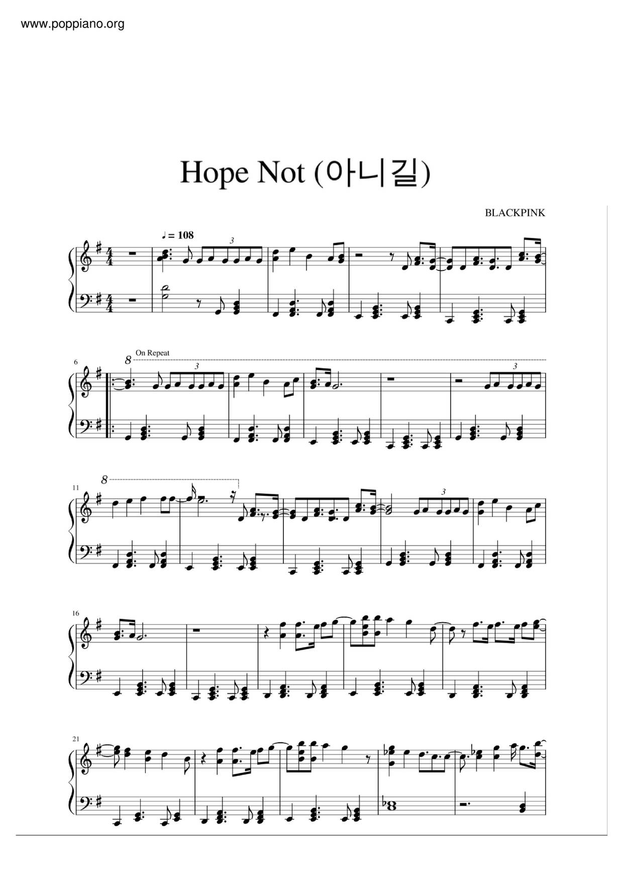 Hope Not琴譜