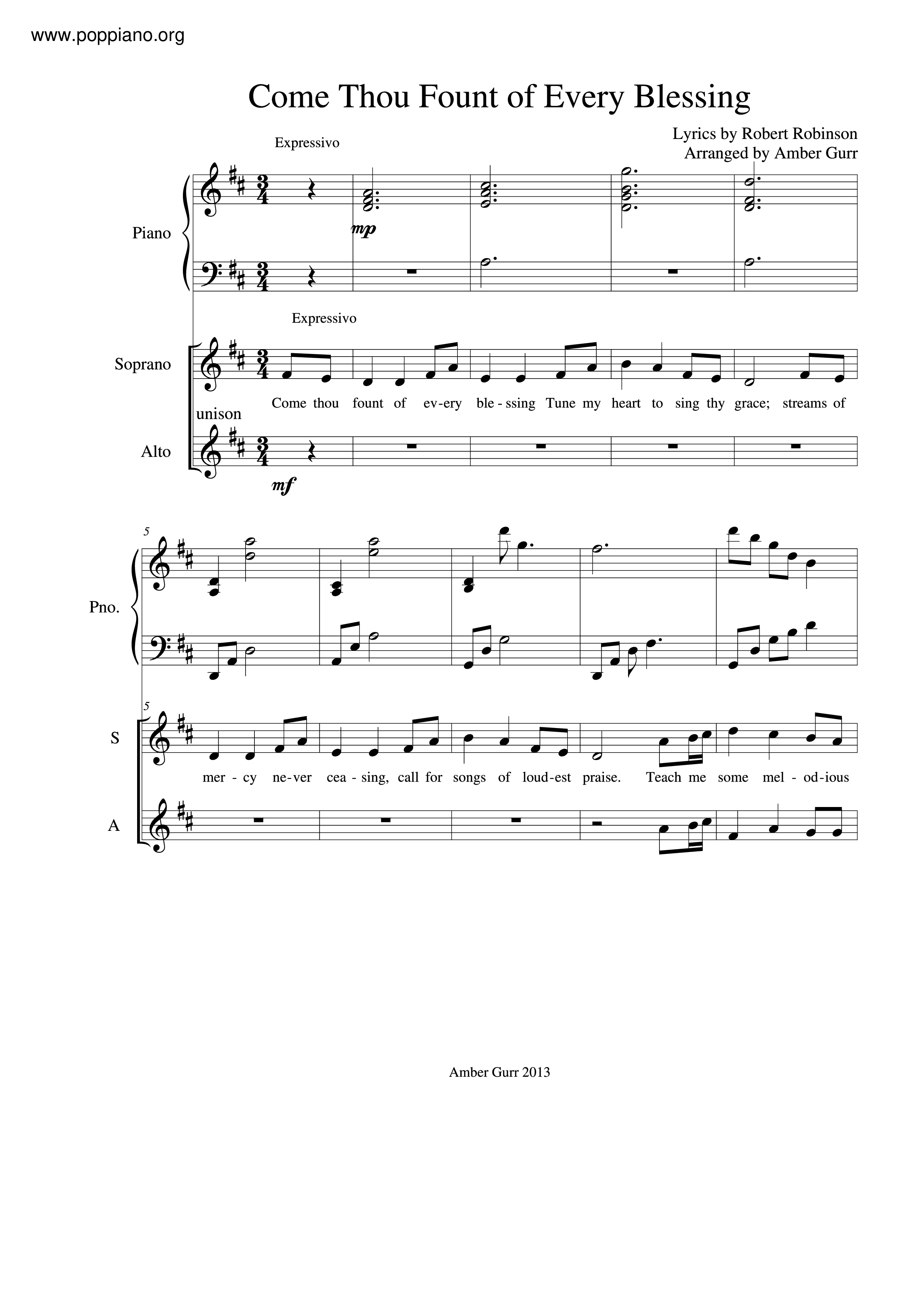 Come Thou Fount Of Every Blessing Score