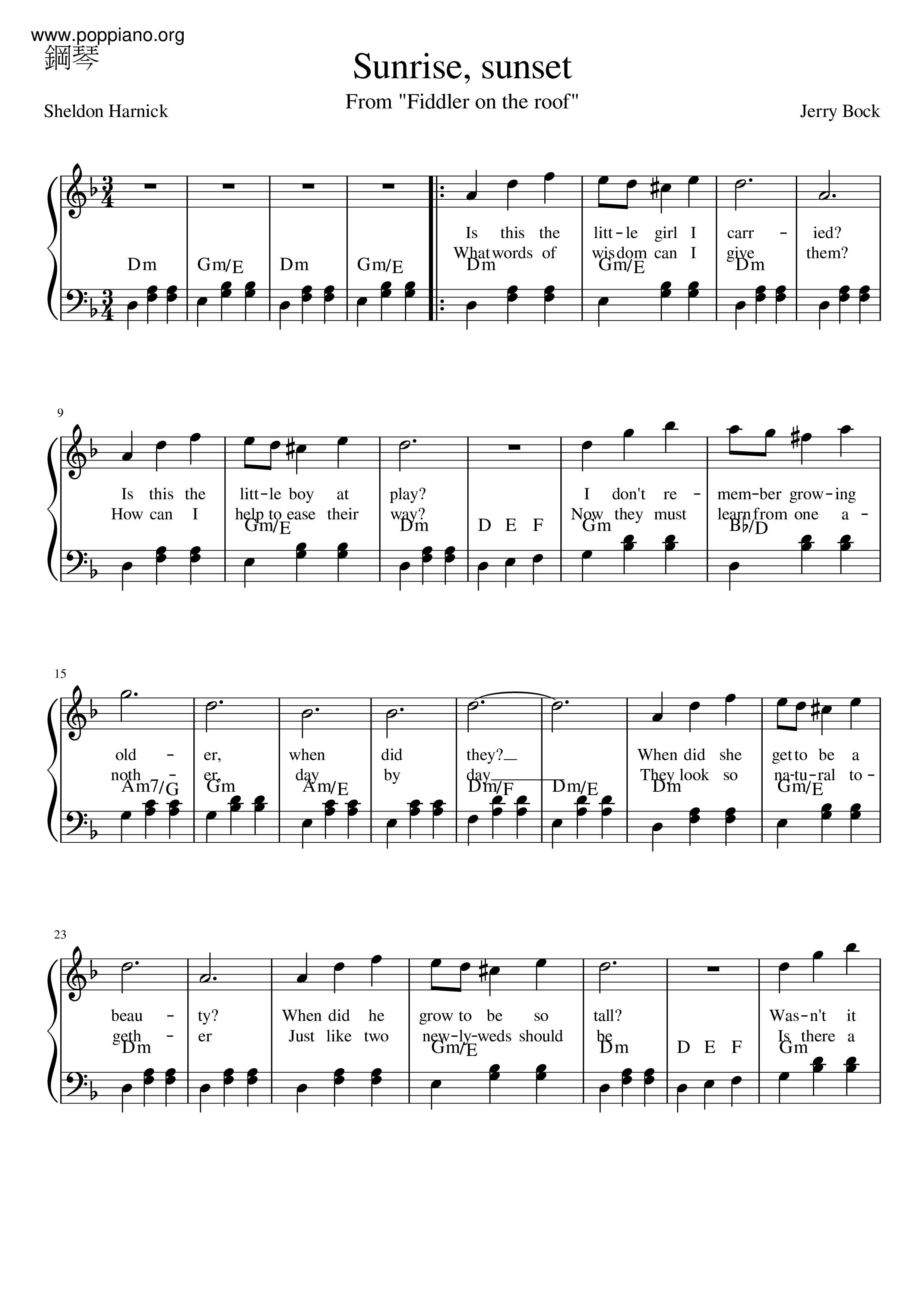Fiddler On The Roof - Sunrise, Sunset Score