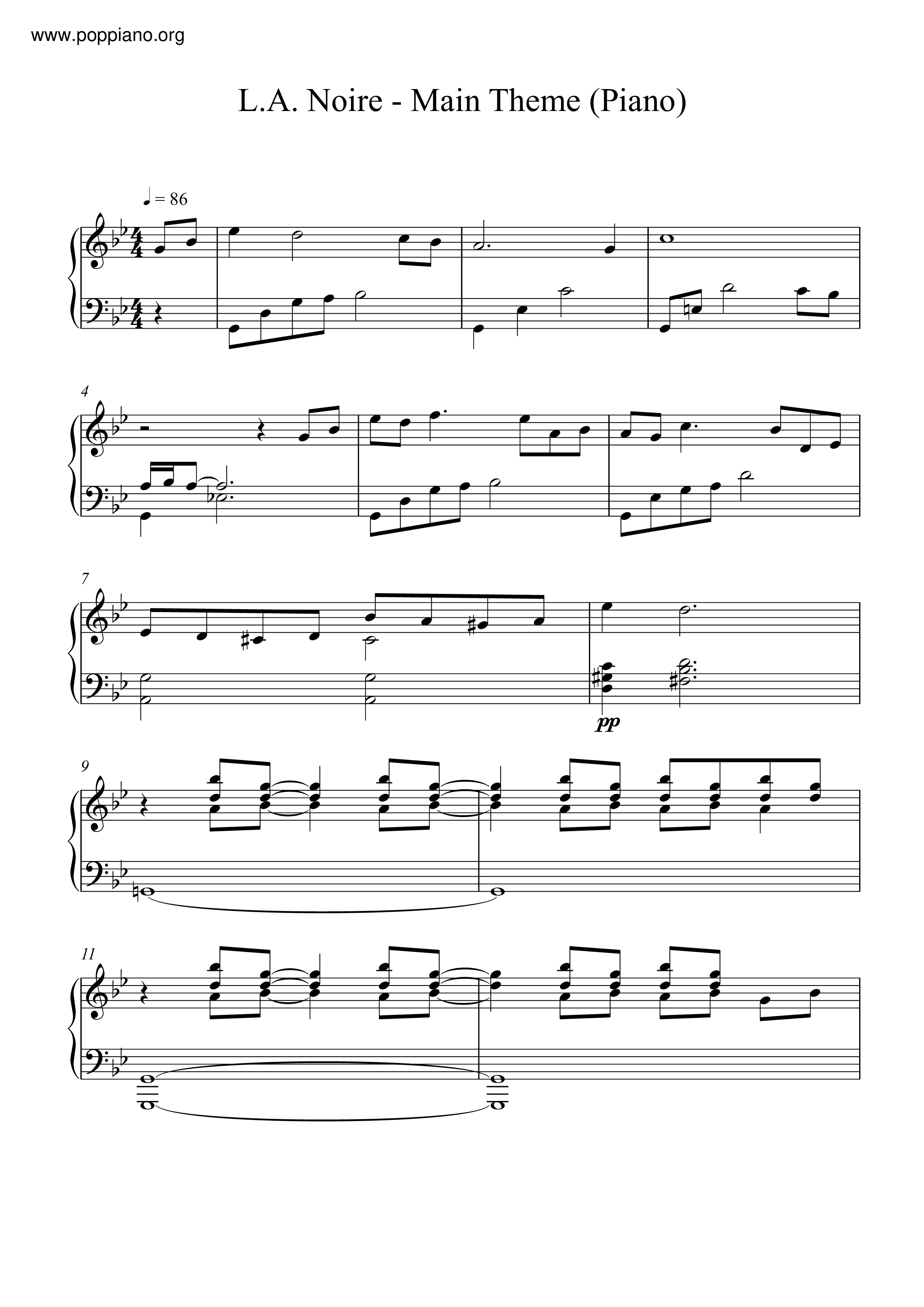 L.A. Noire - Main Themeピアノ譜