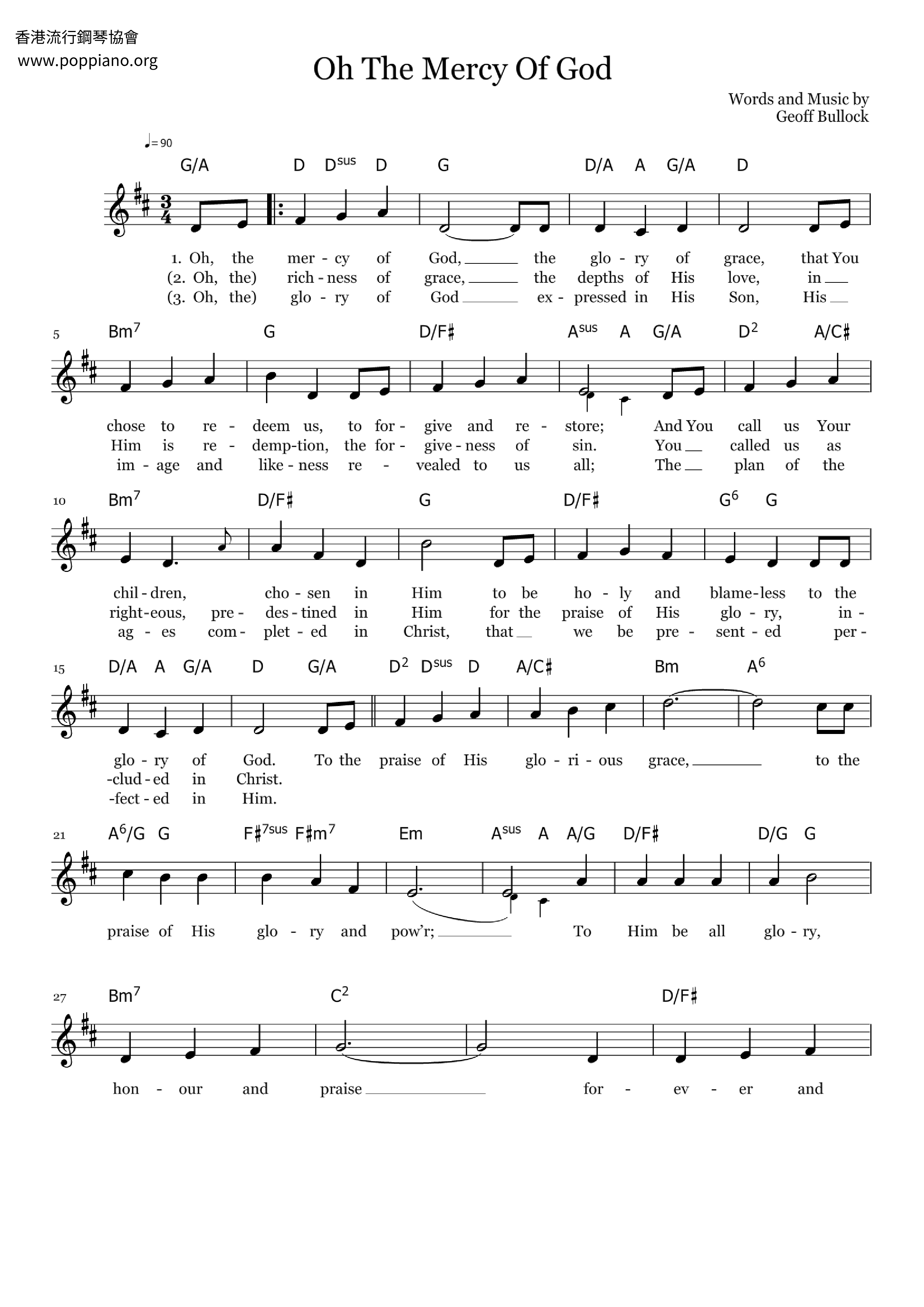 Oh The Mercy Of God Score