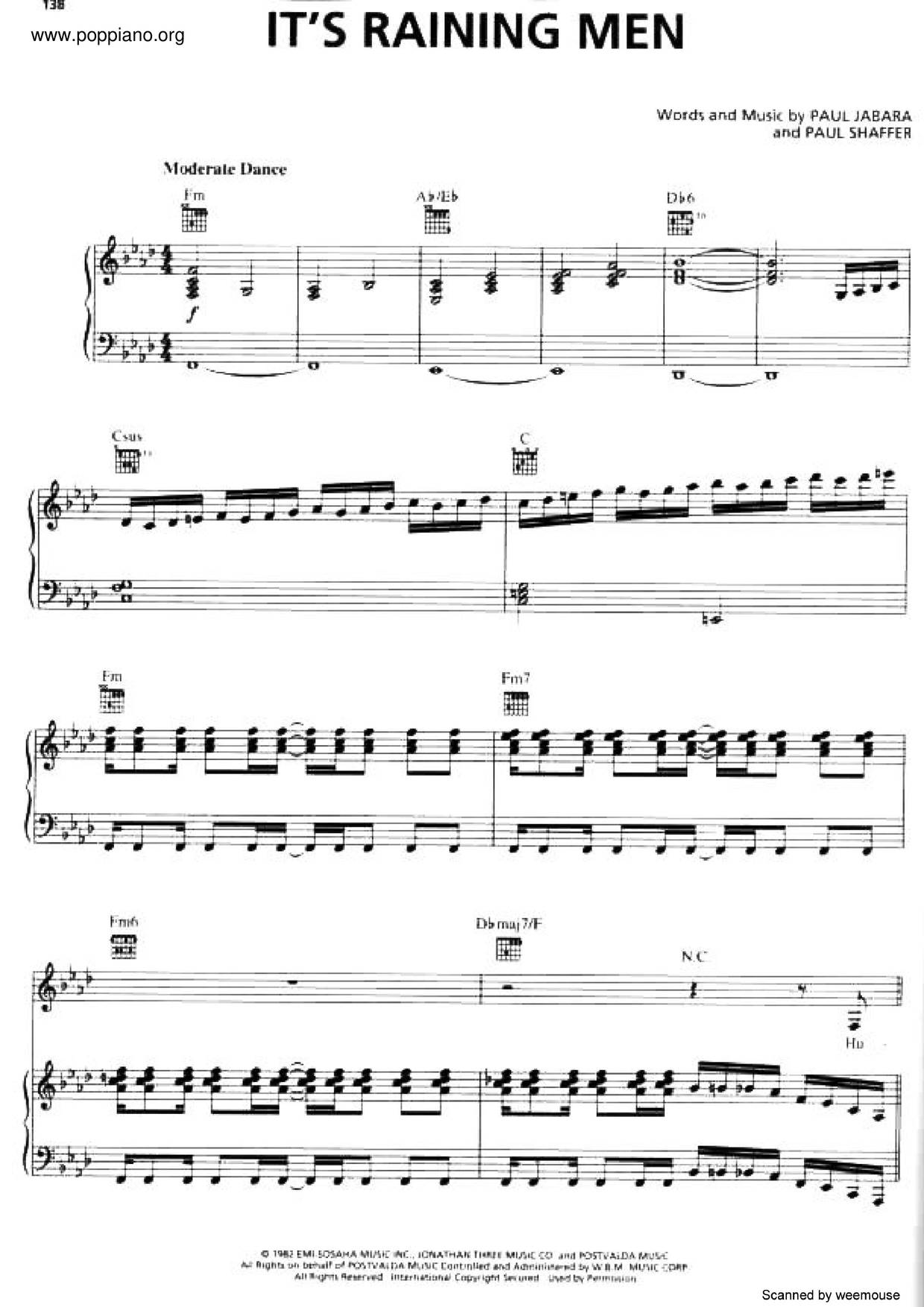 It's Raining Men Score