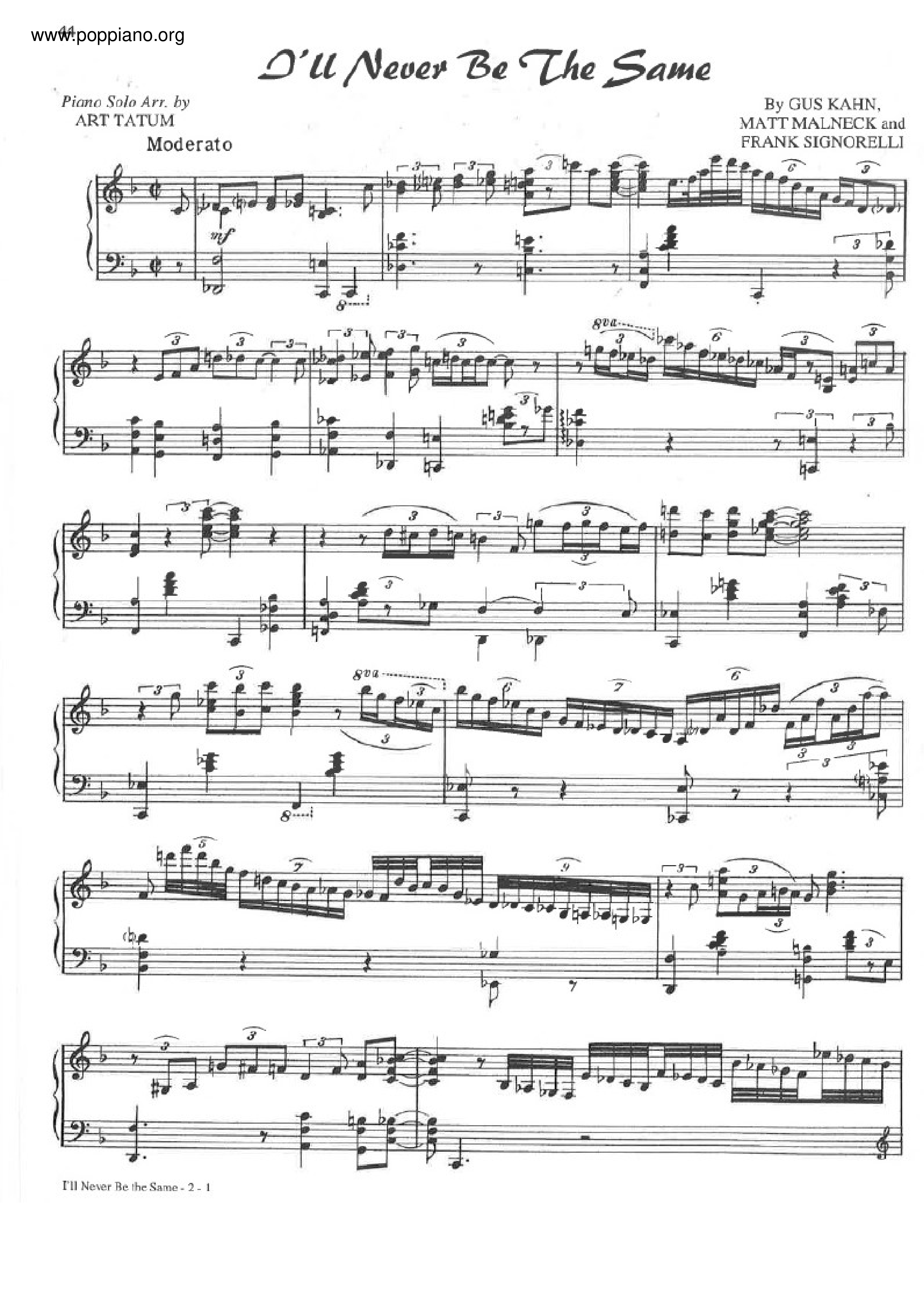I'll Never Be The Same Score