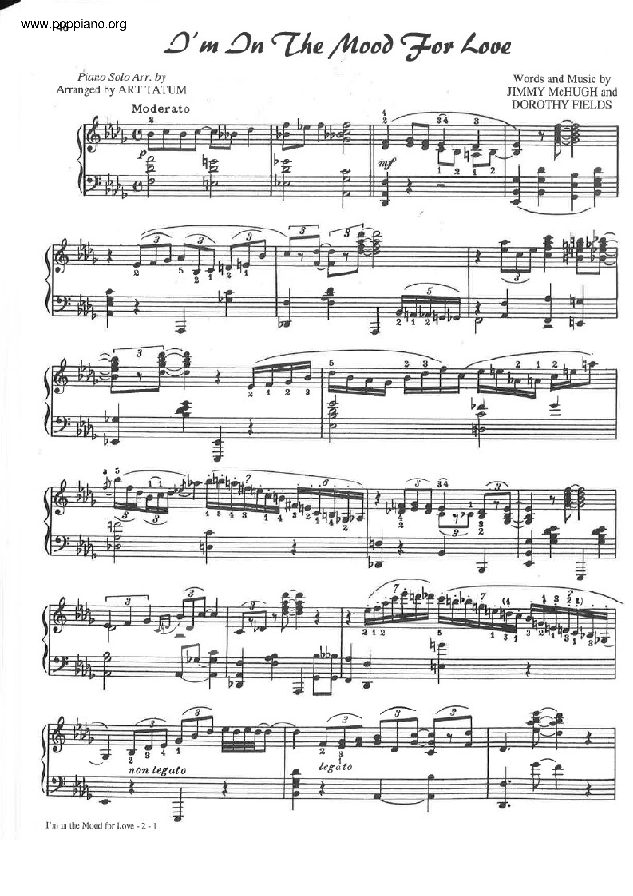 I'm In The Mood For Love Score