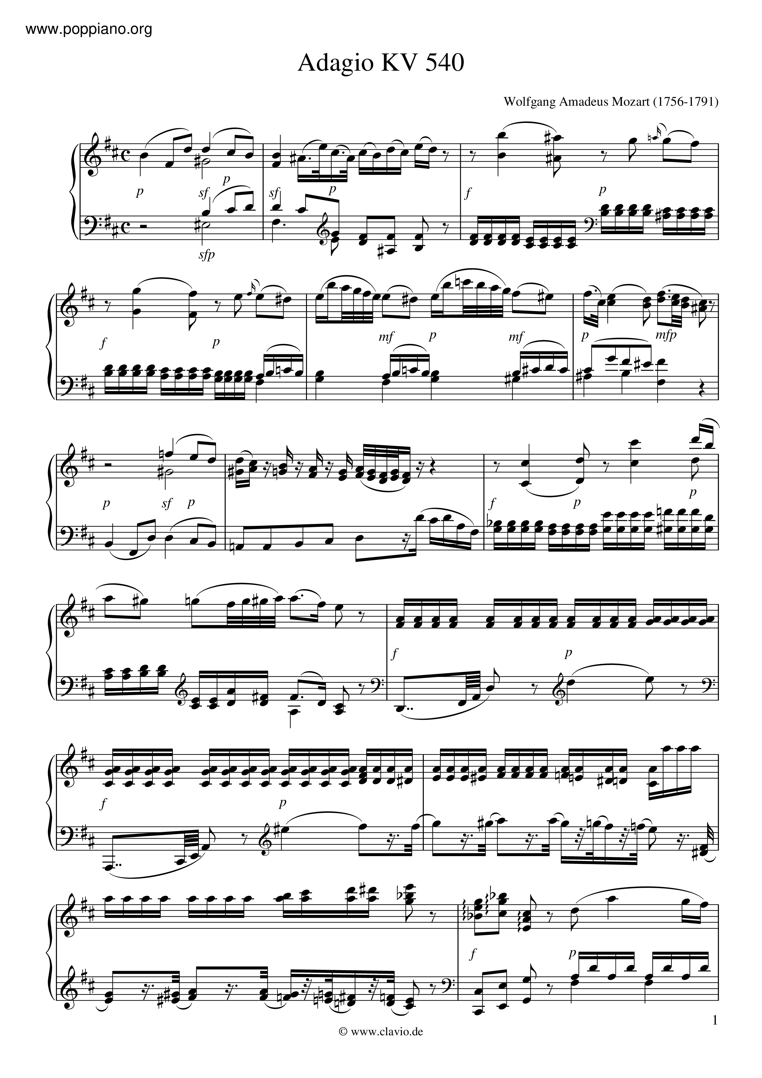 Adagio In B Minor, K.540 Score